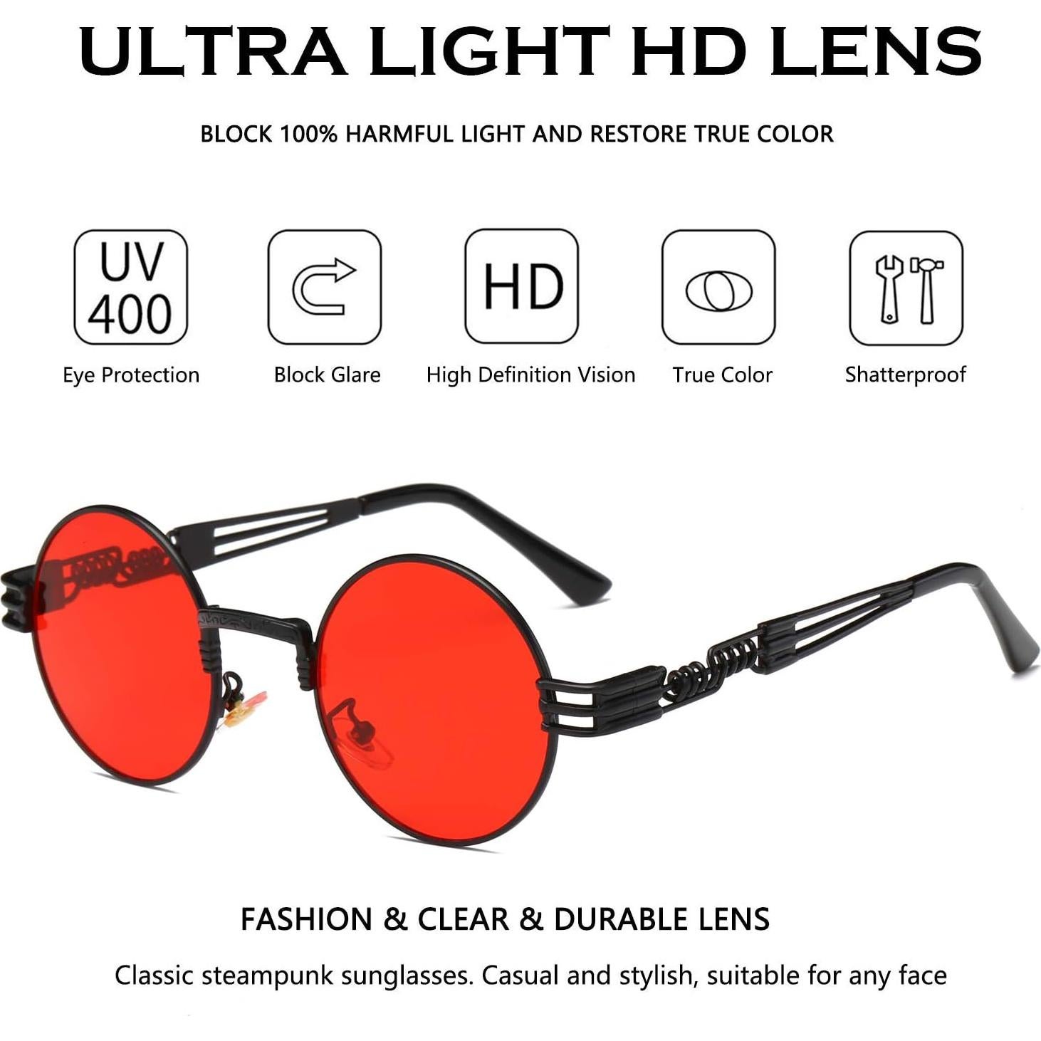 Gafas de sol redondas Dollger estilo Steampunk con lentes UV