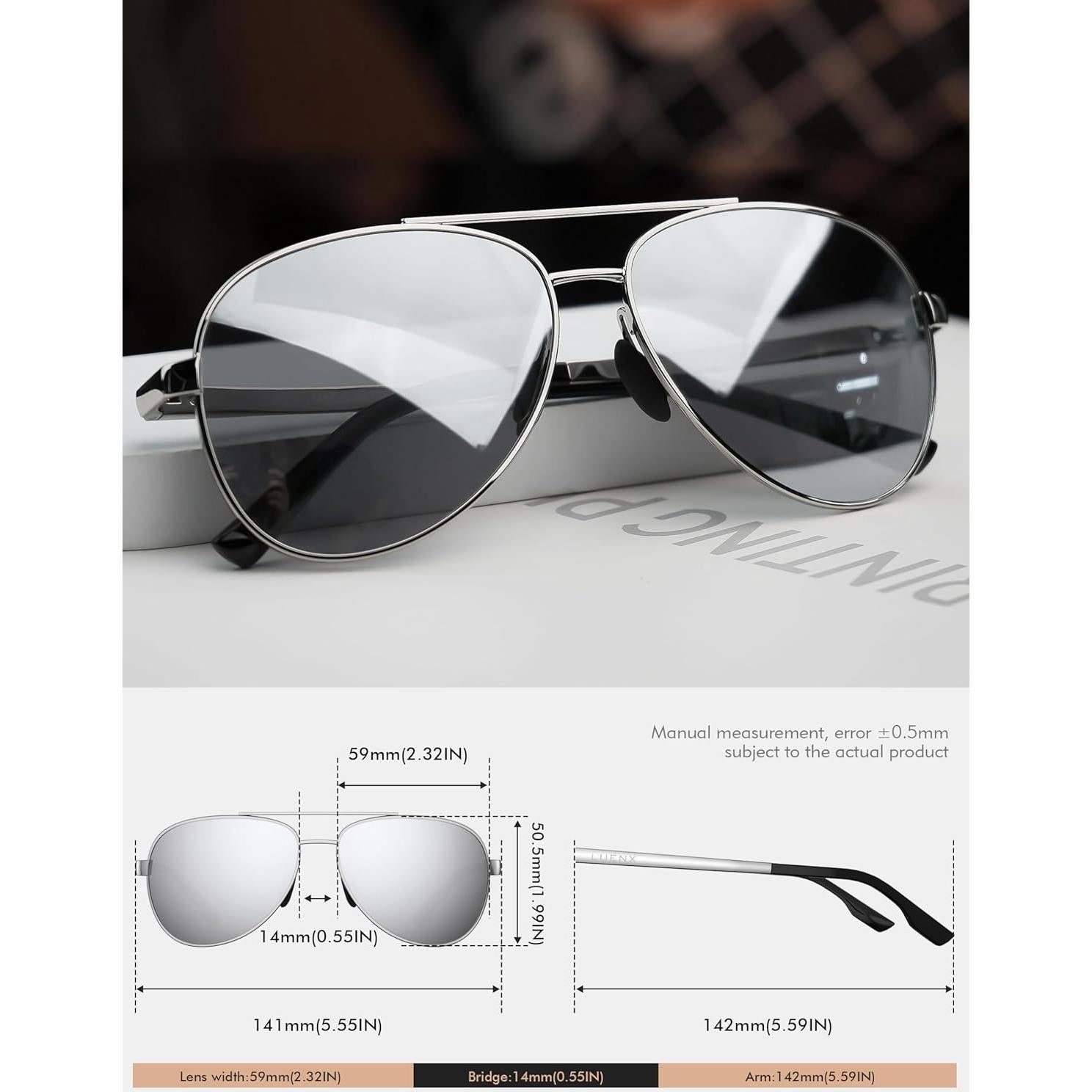 Gafas de sol LUENX Aviador Polarizadas UV400 Plata