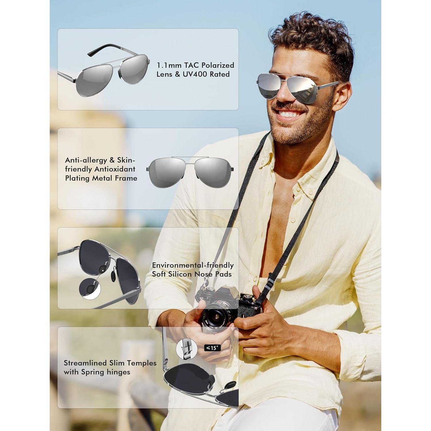Gafas de sol LUENX Aviador Polarizadas UV400 Plata
