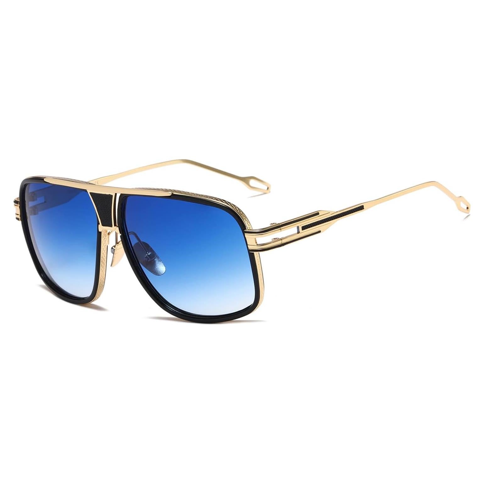Gafas de sol AEVOGUE para hombres Marco dorado Lente azul
