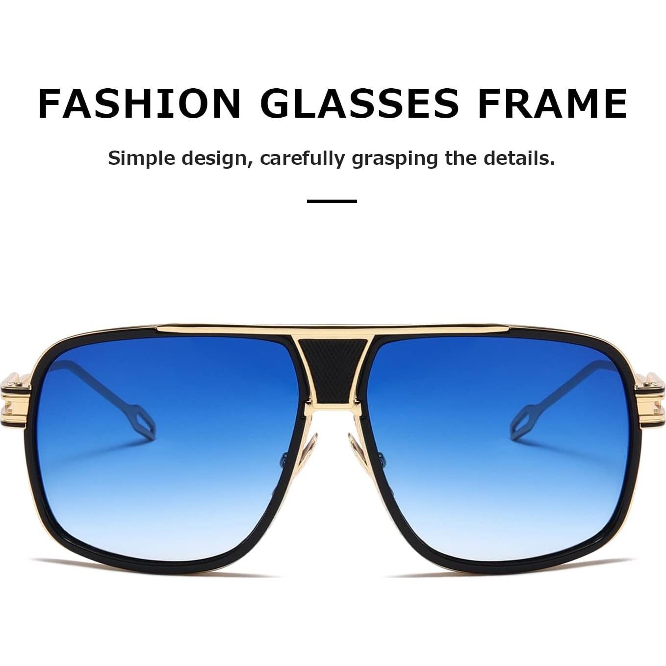 Gafas de sol AEVOGUE para hombres Marco dorado Lente azul