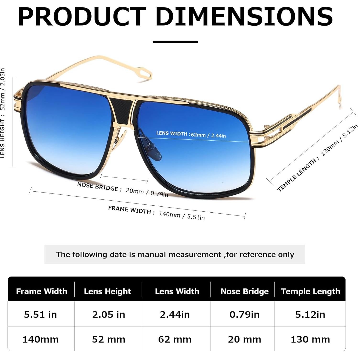 Gafas de sol AEVOGUE para hombres Marco dorado Lente azul