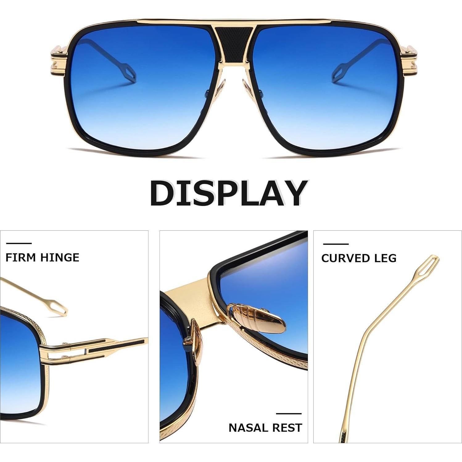 Gafas de sol AEVOGUE para hombres Marco dorado Lente azul