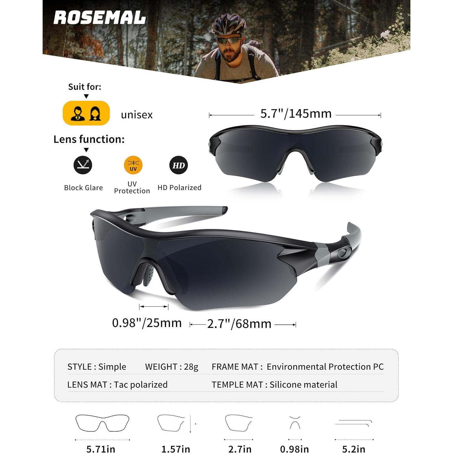 Gafas de sol deportivas Rosemal UV400 polarizadas unisex