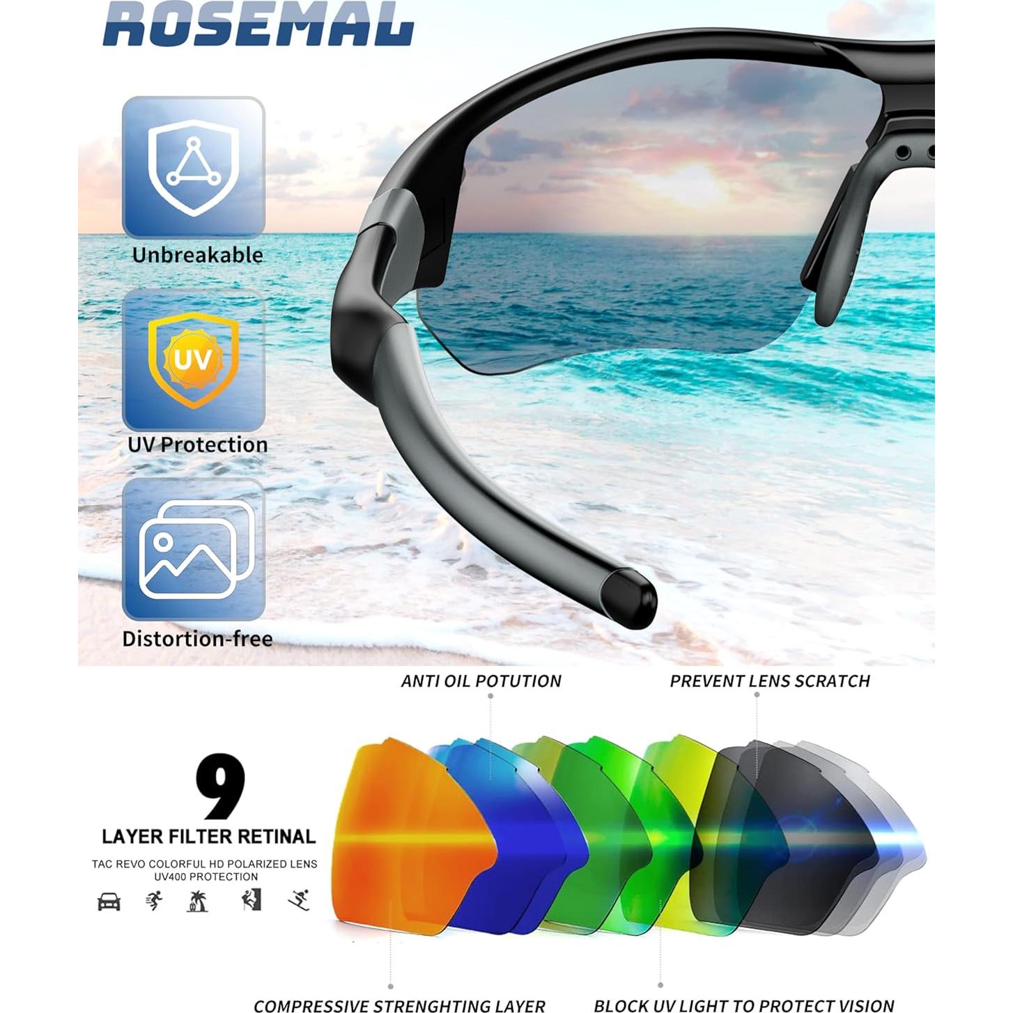 Gafas de sol deportivas Rosemal UV400 polarizadas unisex