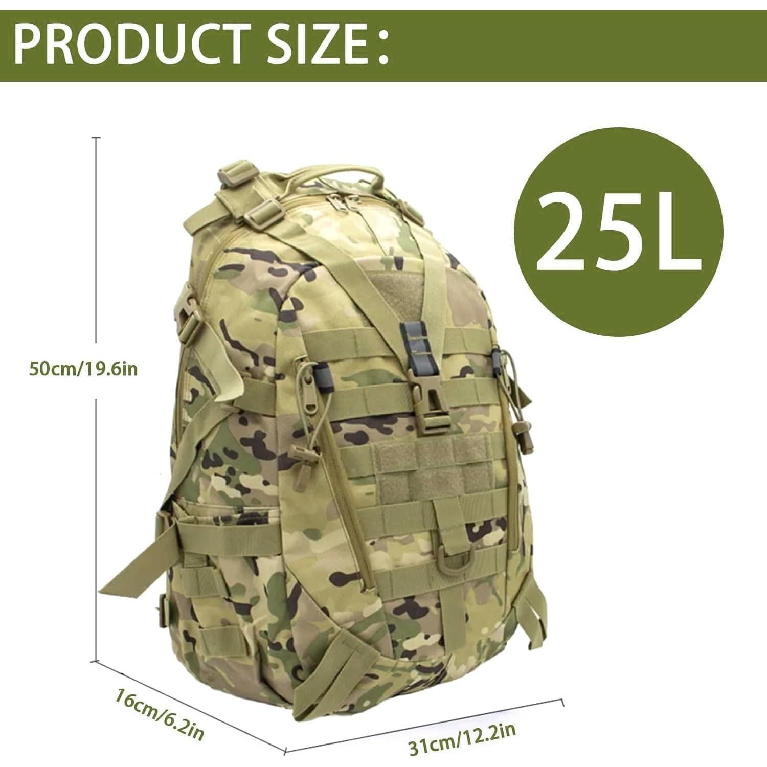 Mochila Táctica aiGear 25L Camo para Camping y Senderismo