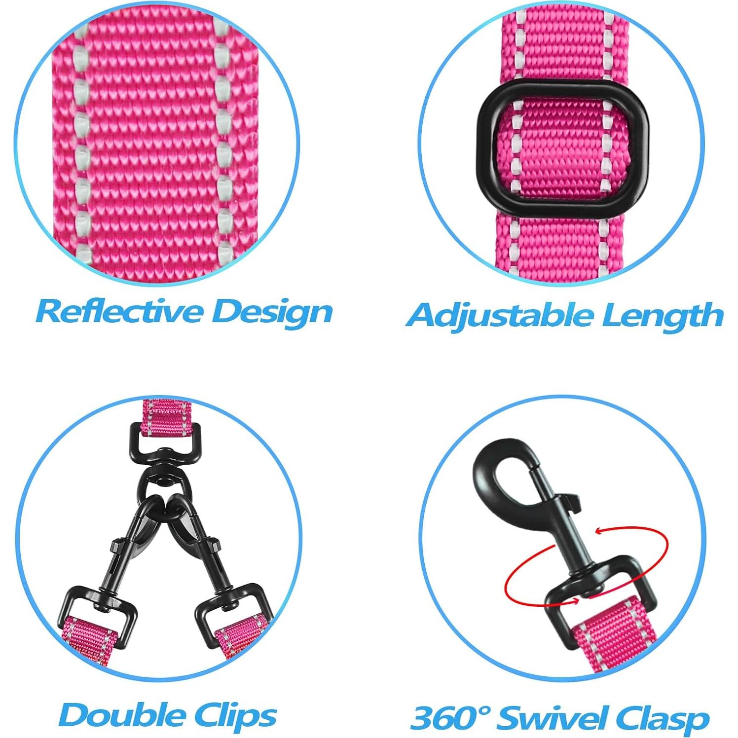 Correa Doble para Perros PetBonus Rosa Grande Reflectante