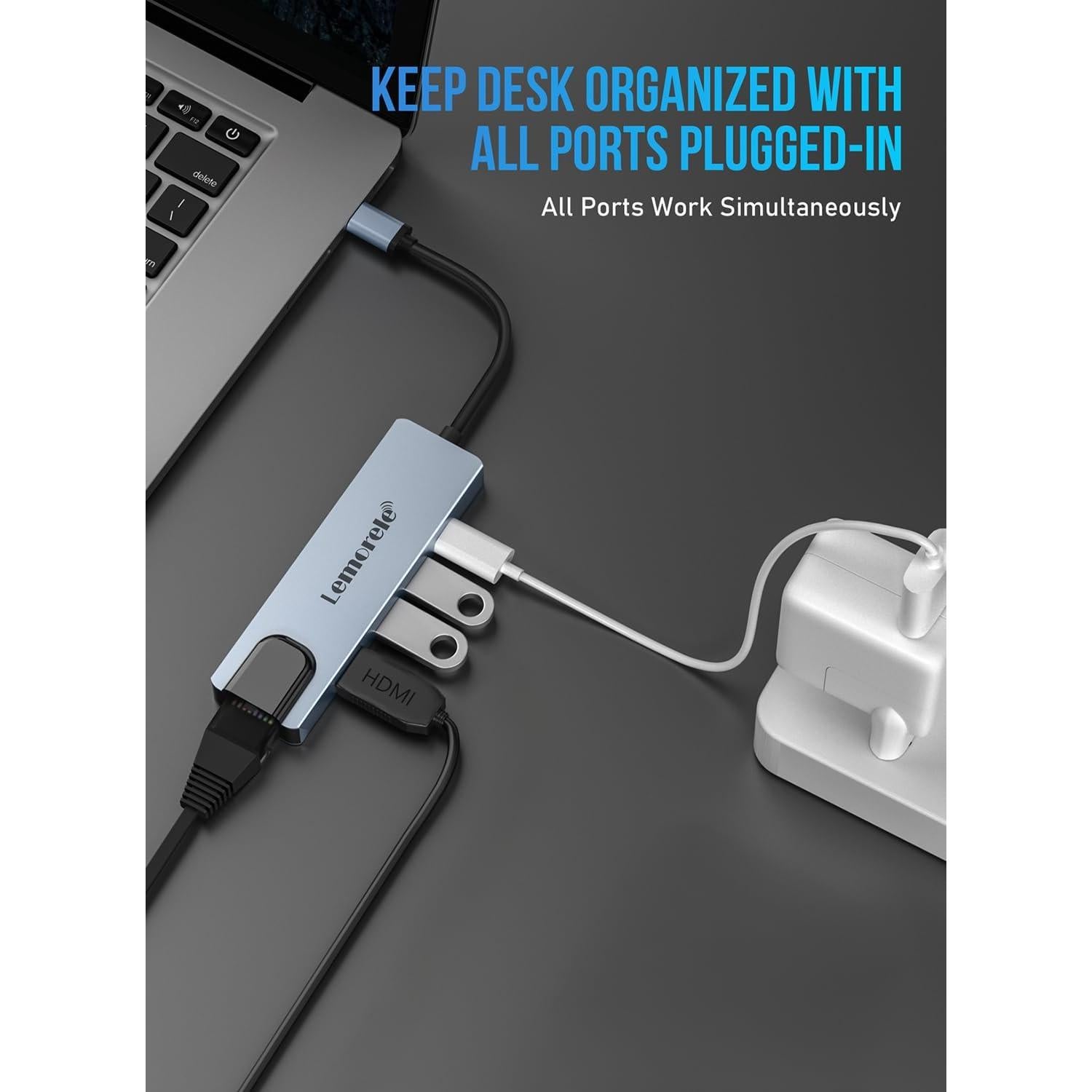 Hub USB C Lemorele 5-en-1 con HDMI 4K y Ethernet