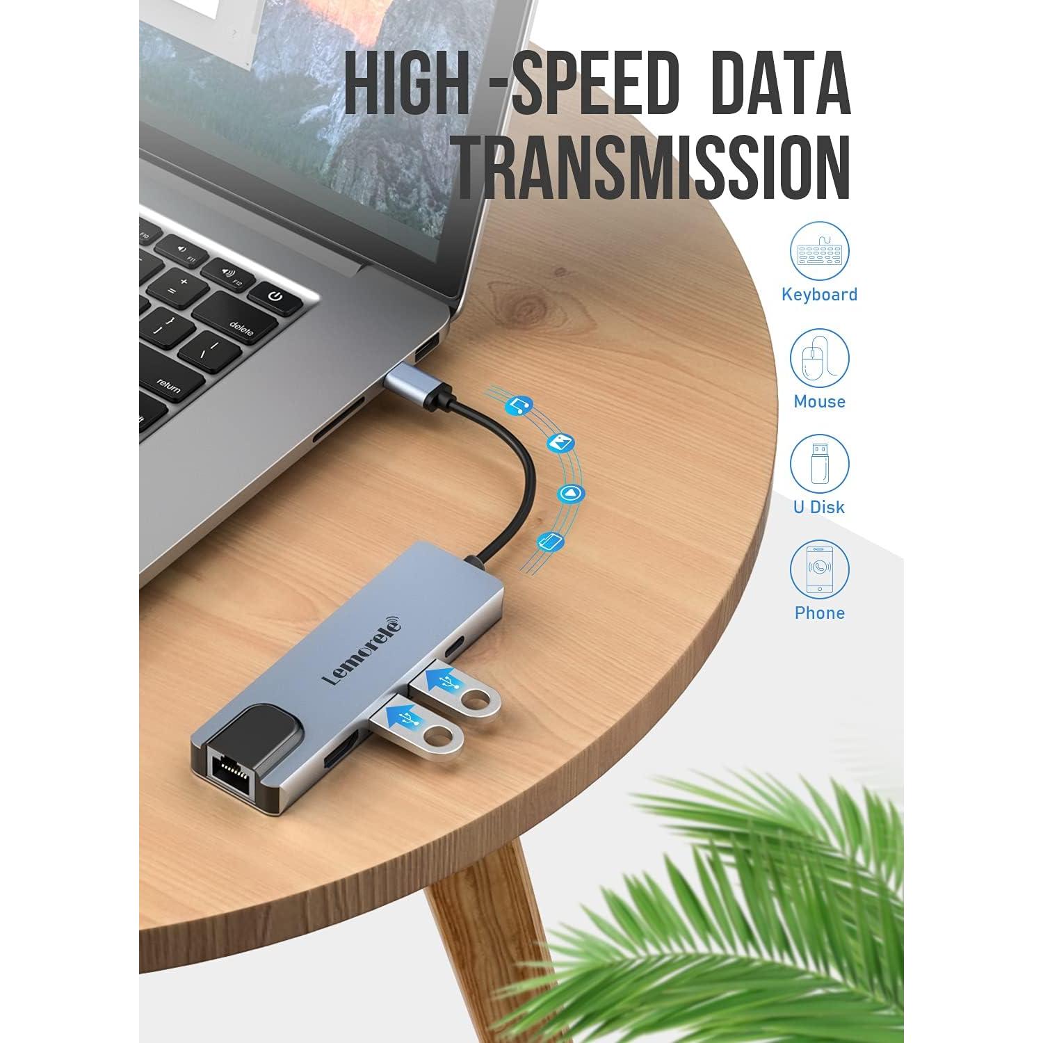 Hub USB C Lemorele 5-en-1 con HDMI 4K y Ethernet