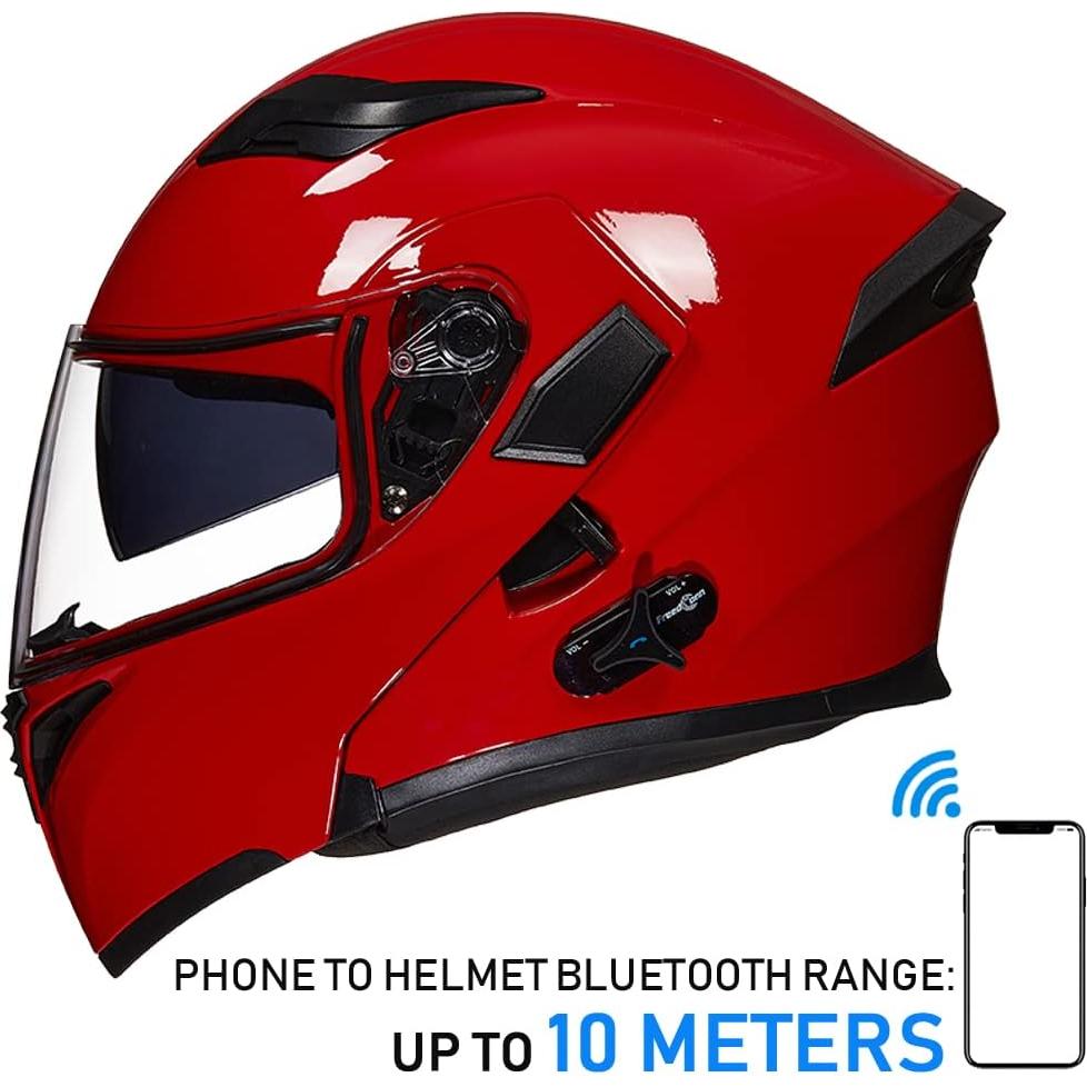 Casco de Motocicleta Bluetooth ILM 902BT Doble Visera Rojo Mediano