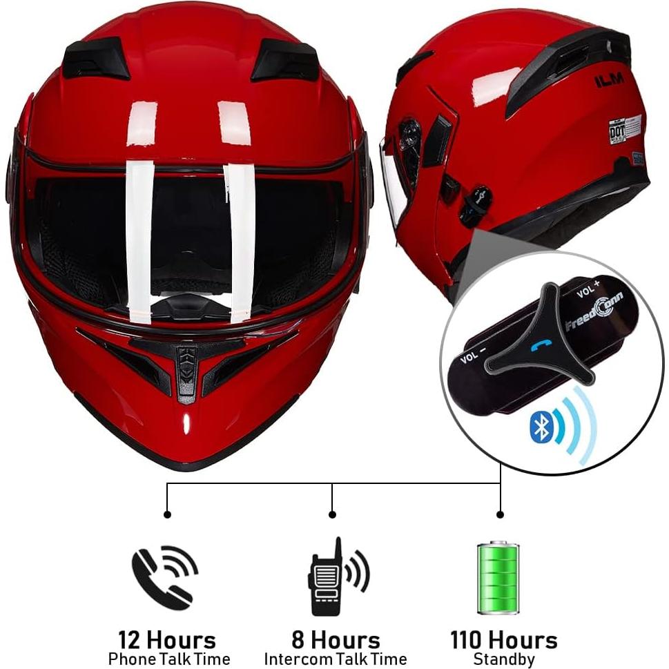 Casco de Motocicleta Bluetooth ILM 902BT Doble Visera Rojo Mediano
