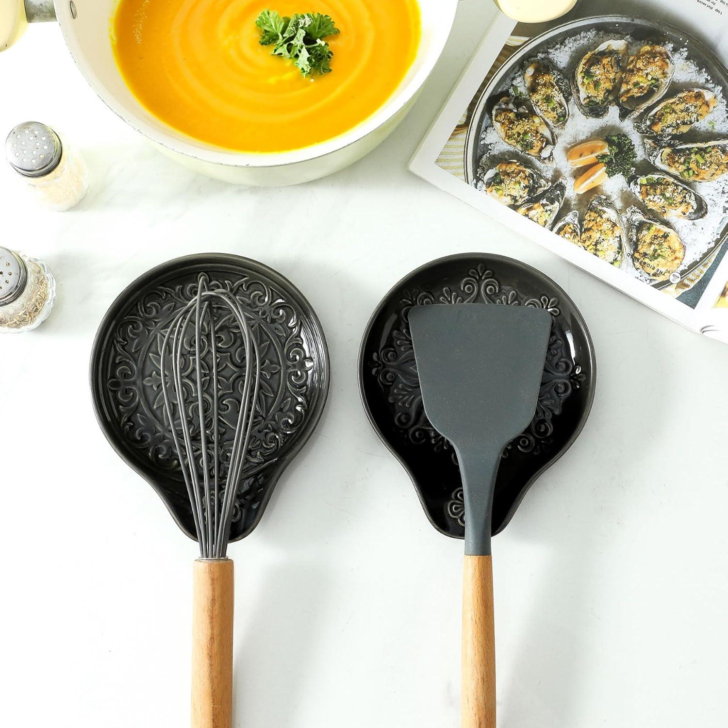 Soporte de Cuchara de Cerámica Howise Negro-A3 para Cocina