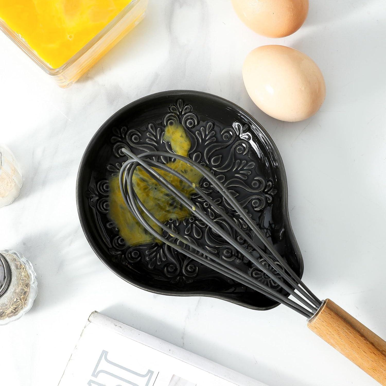 Soporte de Cuchara de Cerámica Howise Negro-A3 para Cocina