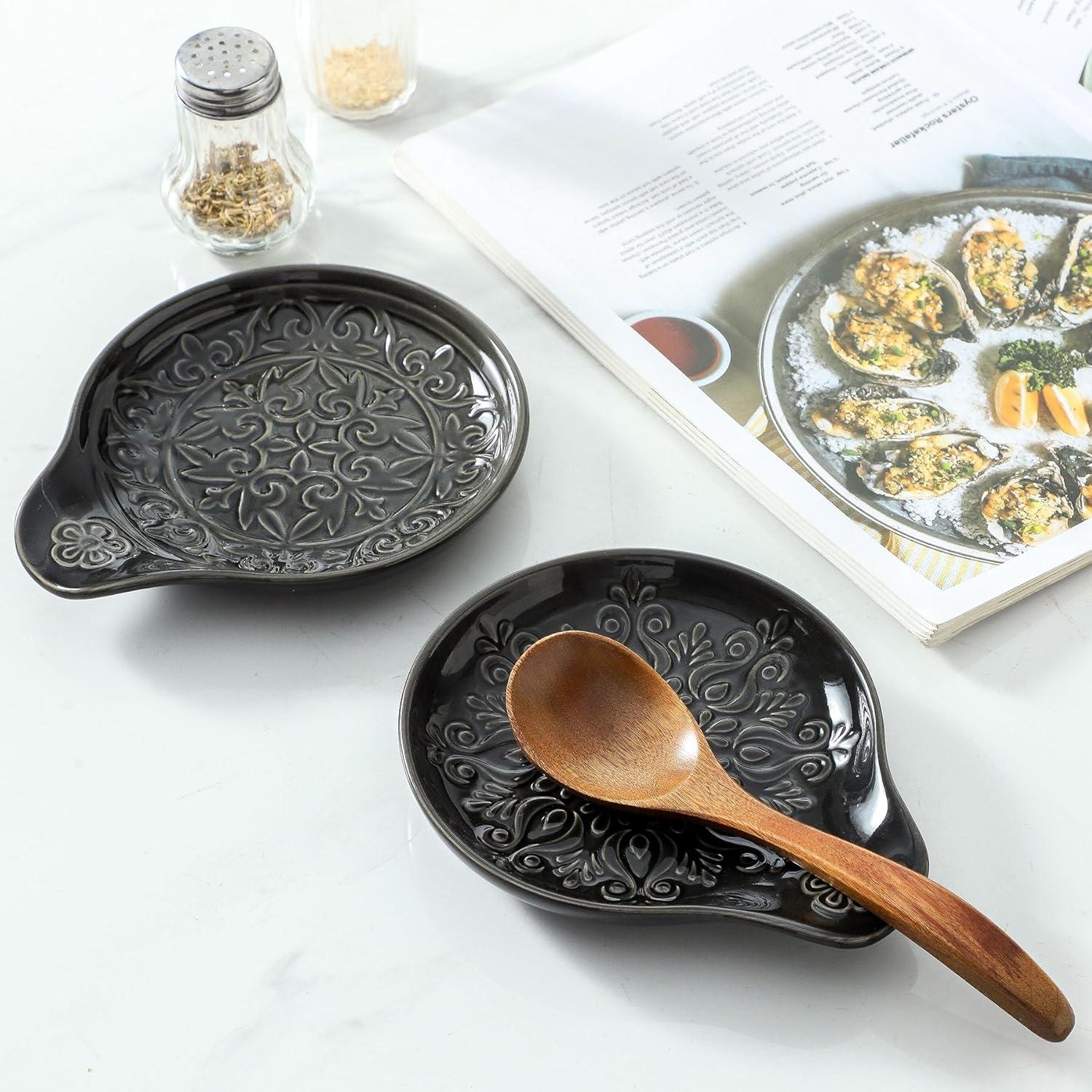 Soporte de Cuchara de Cerámica Howise Negro-A3 para Cocina