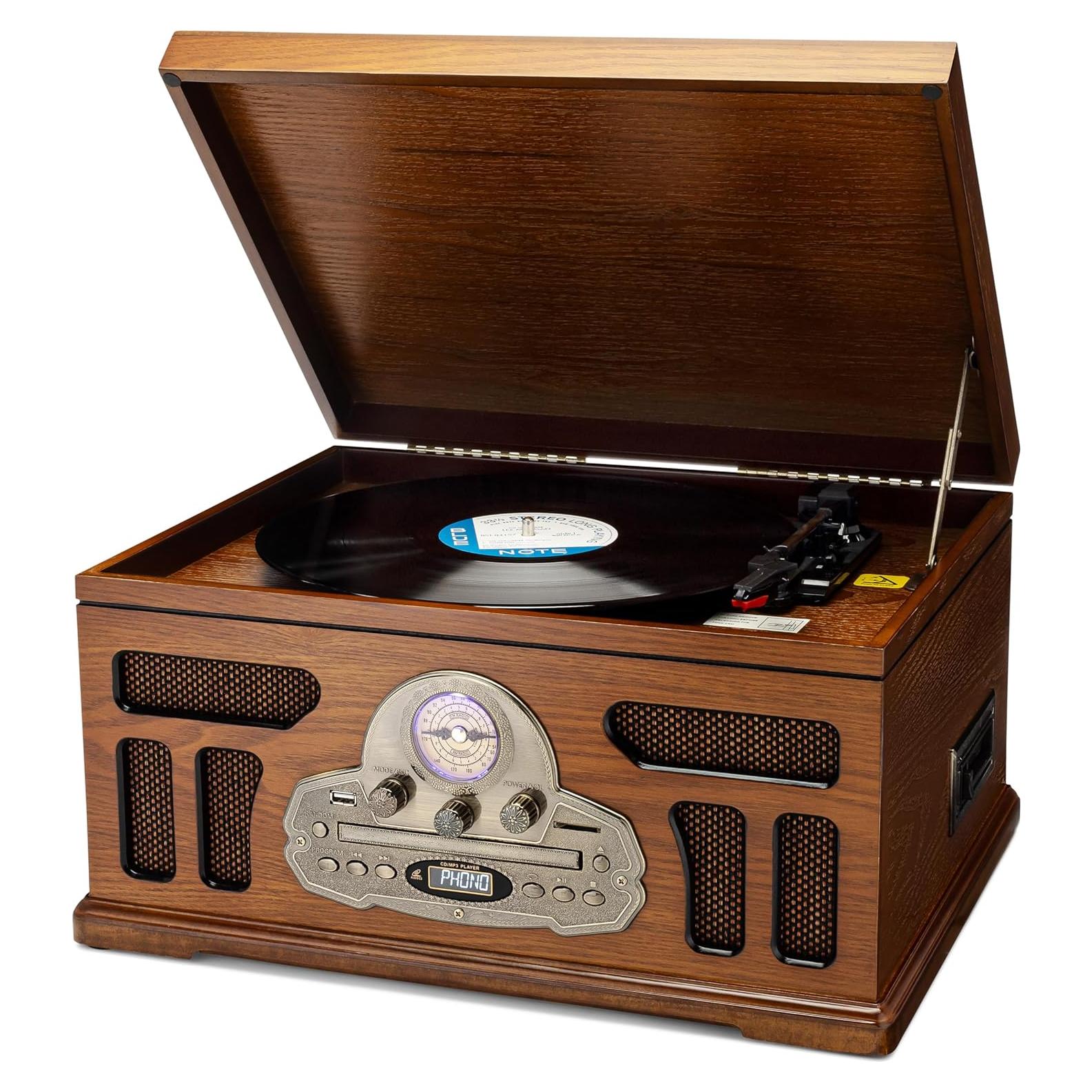 Tocadiscos SoundBeast 6-en-1 Bluetooth CD Radio Madera