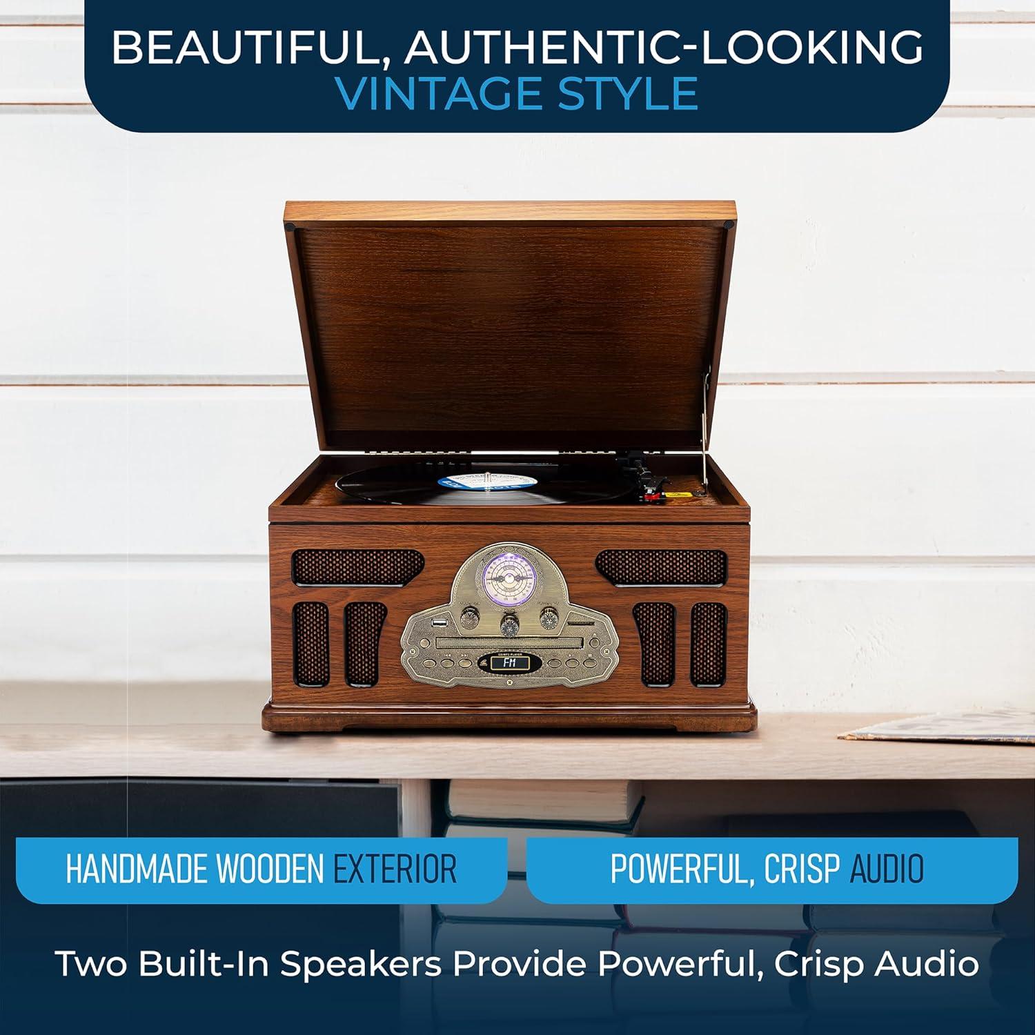 Tocadiscos SoundBeast 6-en-1 Bluetooth CD Radio Madera