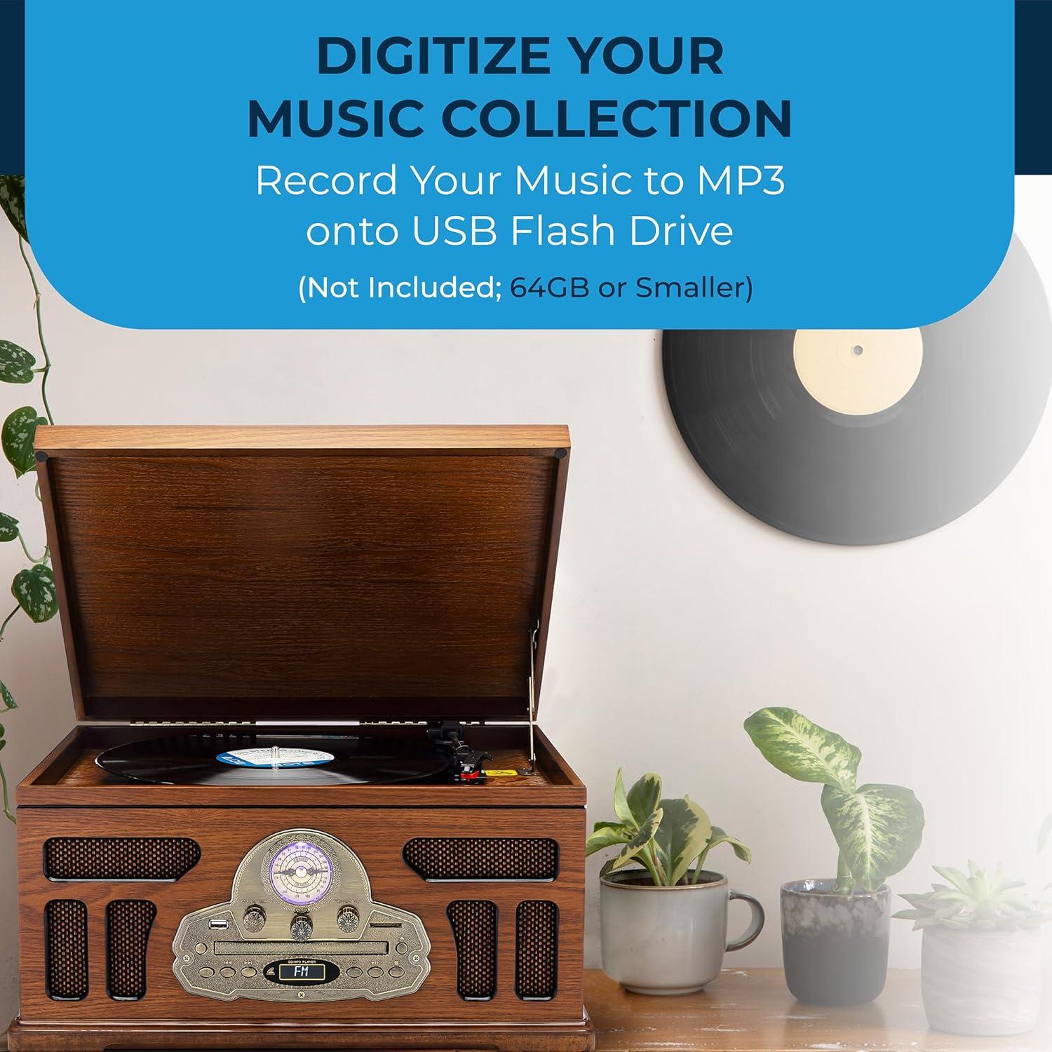 Tocadiscos SoundBeast 6-en-1 Bluetooth CD Radio Madera