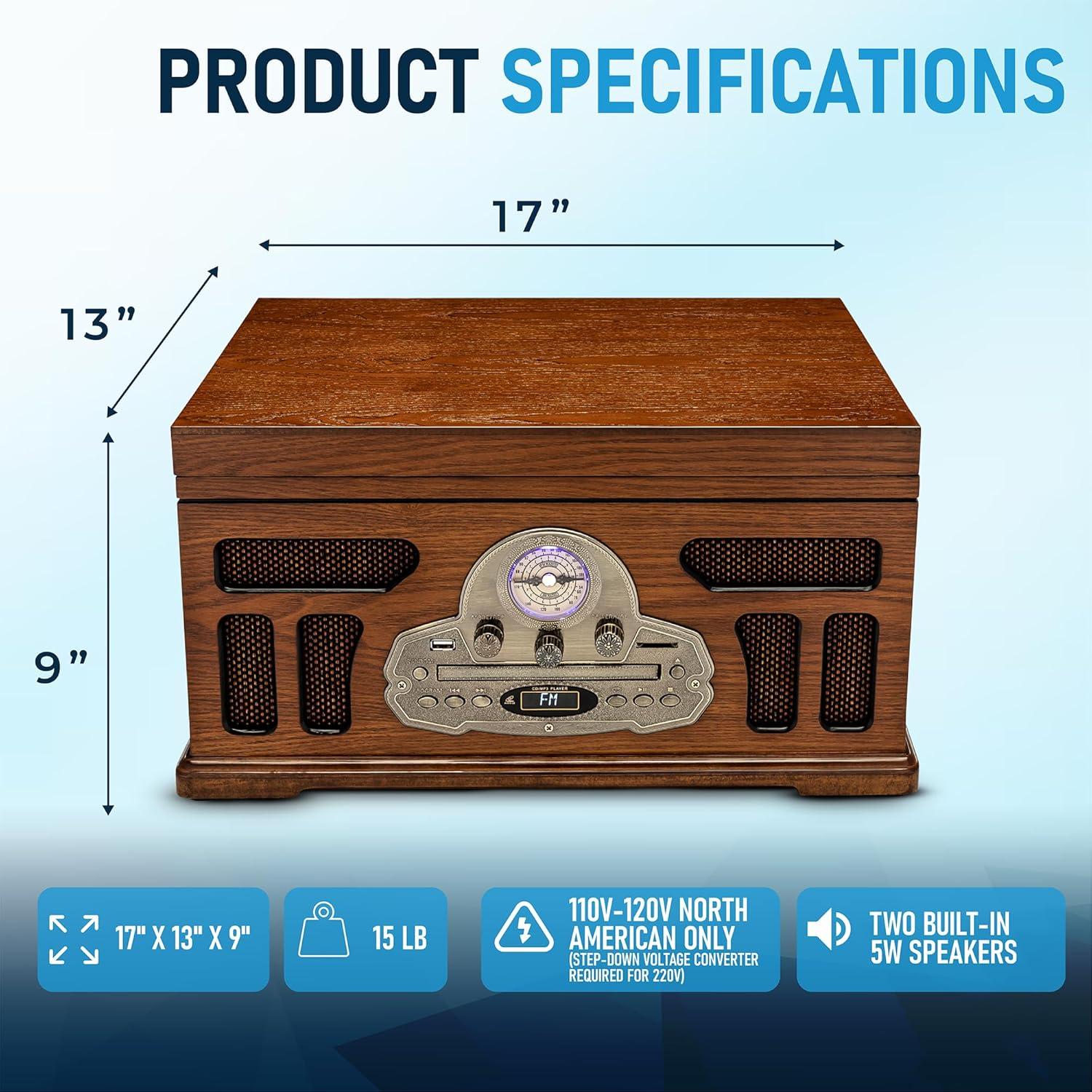 Tocadiscos SoundBeast 6-en-1 Bluetooth CD Radio Madera