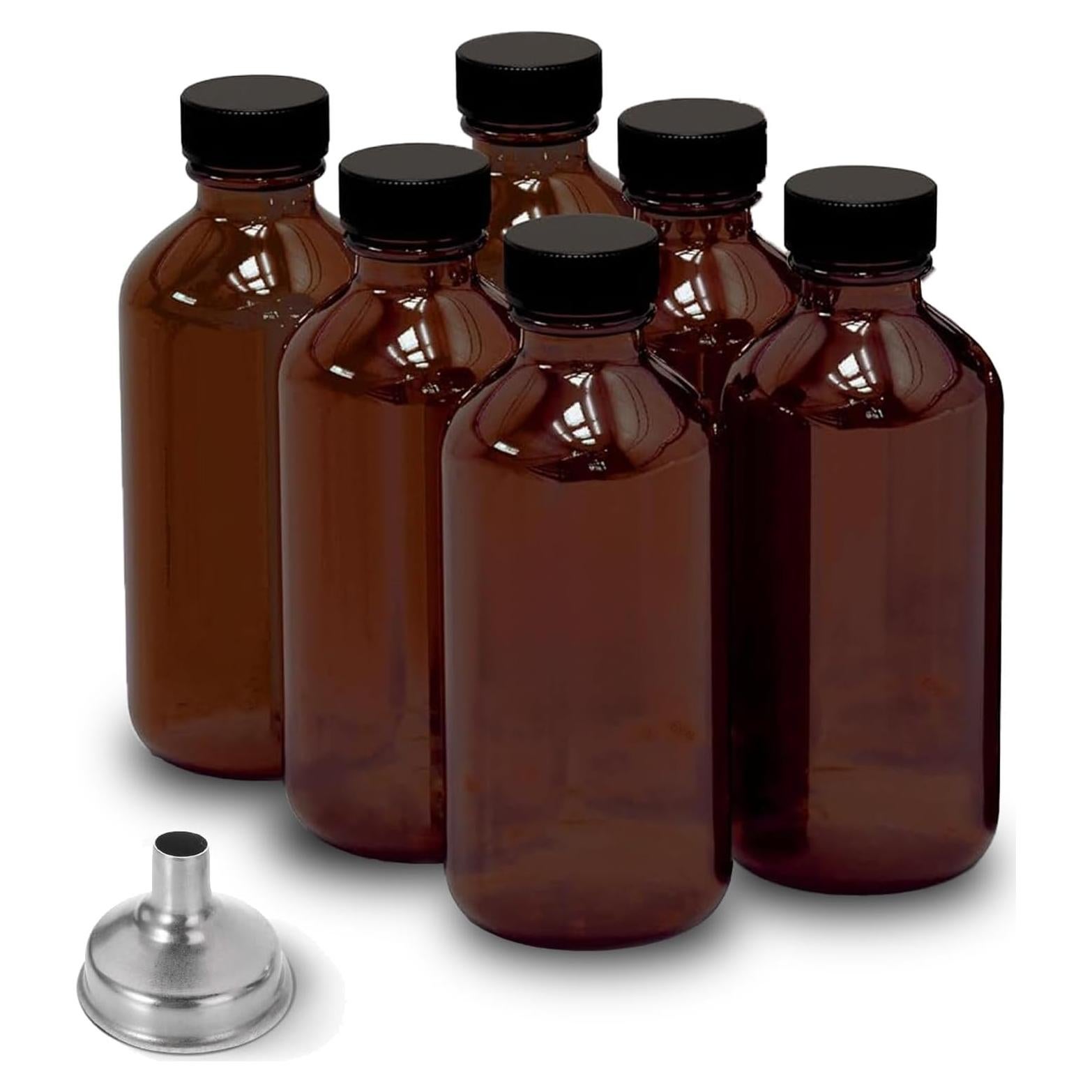 Paquete de 6 botellas de vidrio ámbar 59ml DIDITIME con embudo