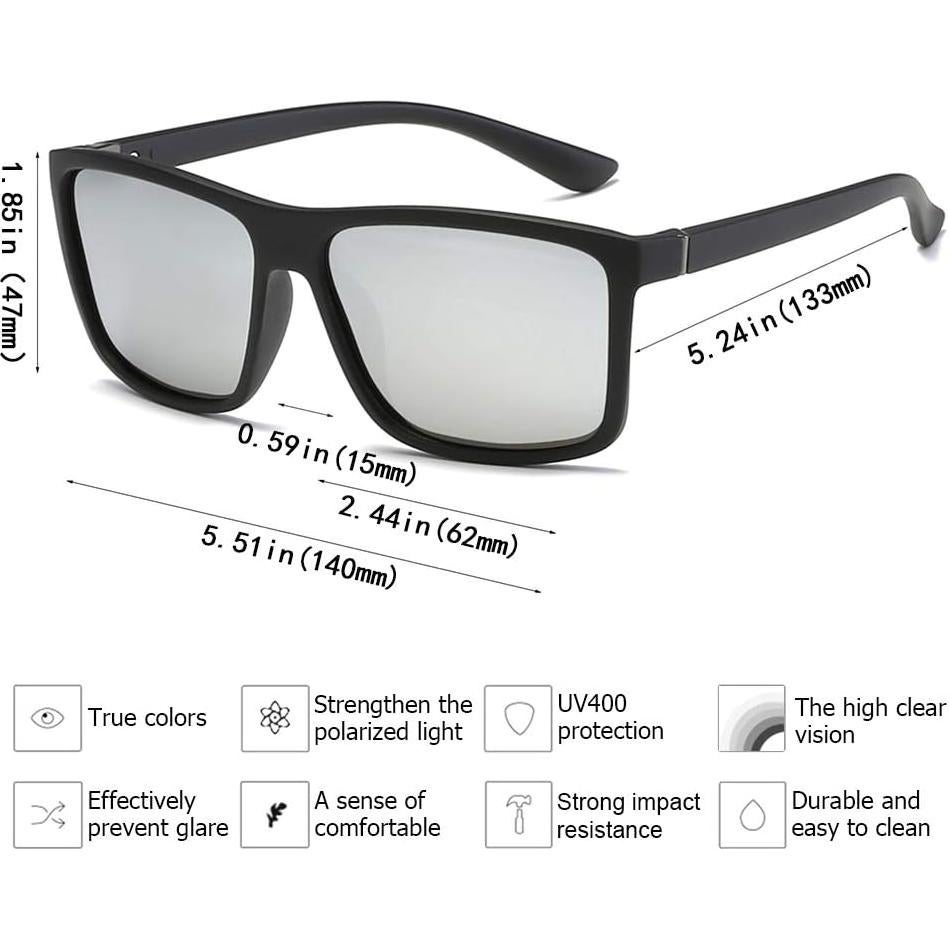 Gafas de Sol Polarizadas Hombre - Lente Plateada Marco Negro