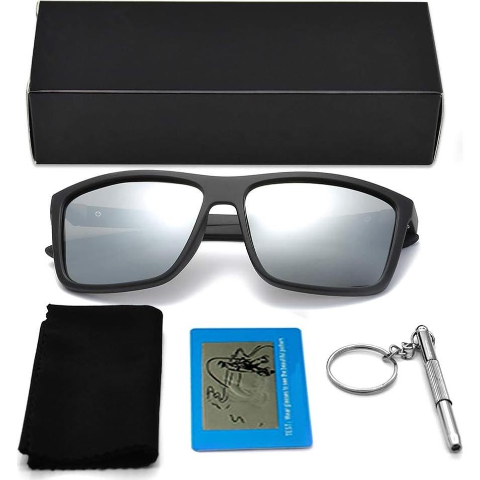 Gafas de Sol Polarizadas Hombre - Lente Plateada Marco Negro