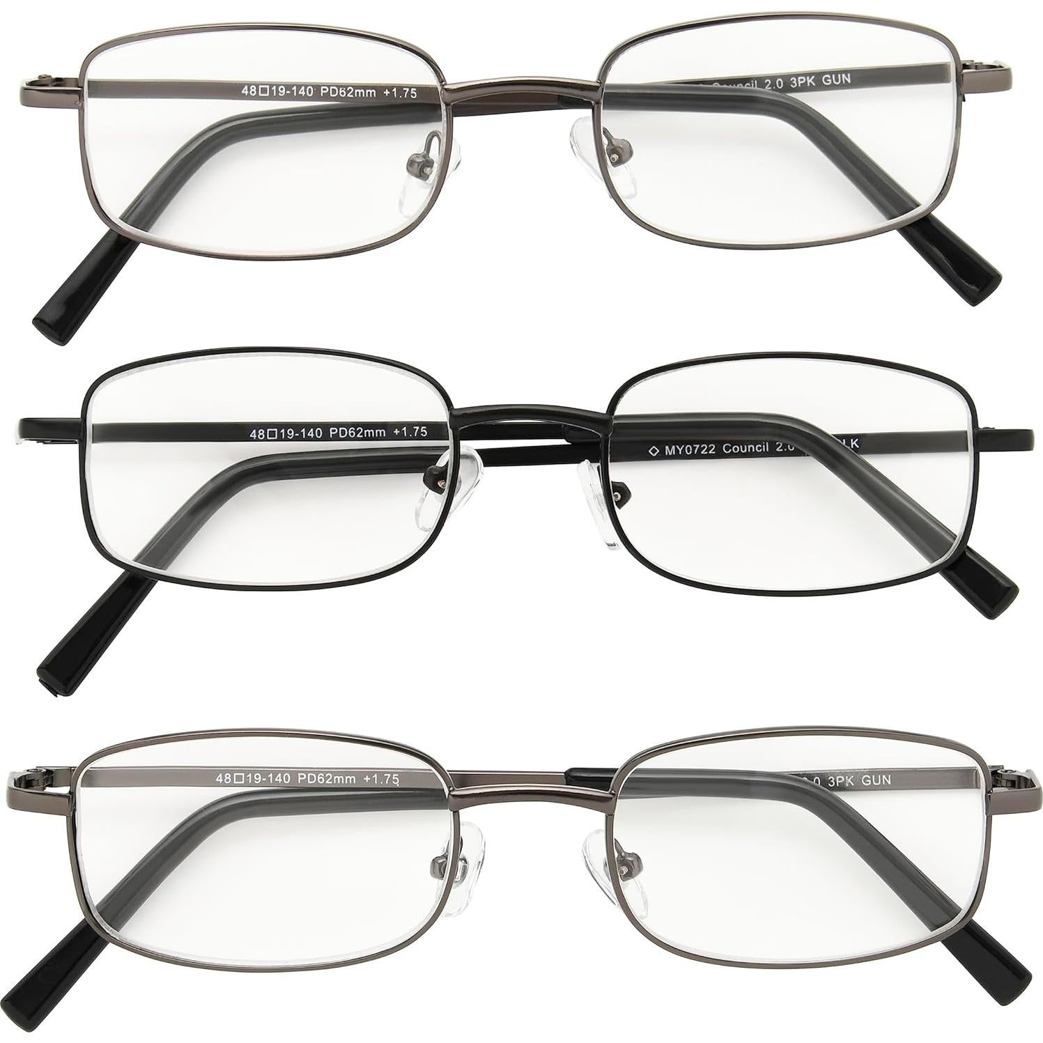 Gafas de lectura Foster Grant 3 unidades 2x gris y negro