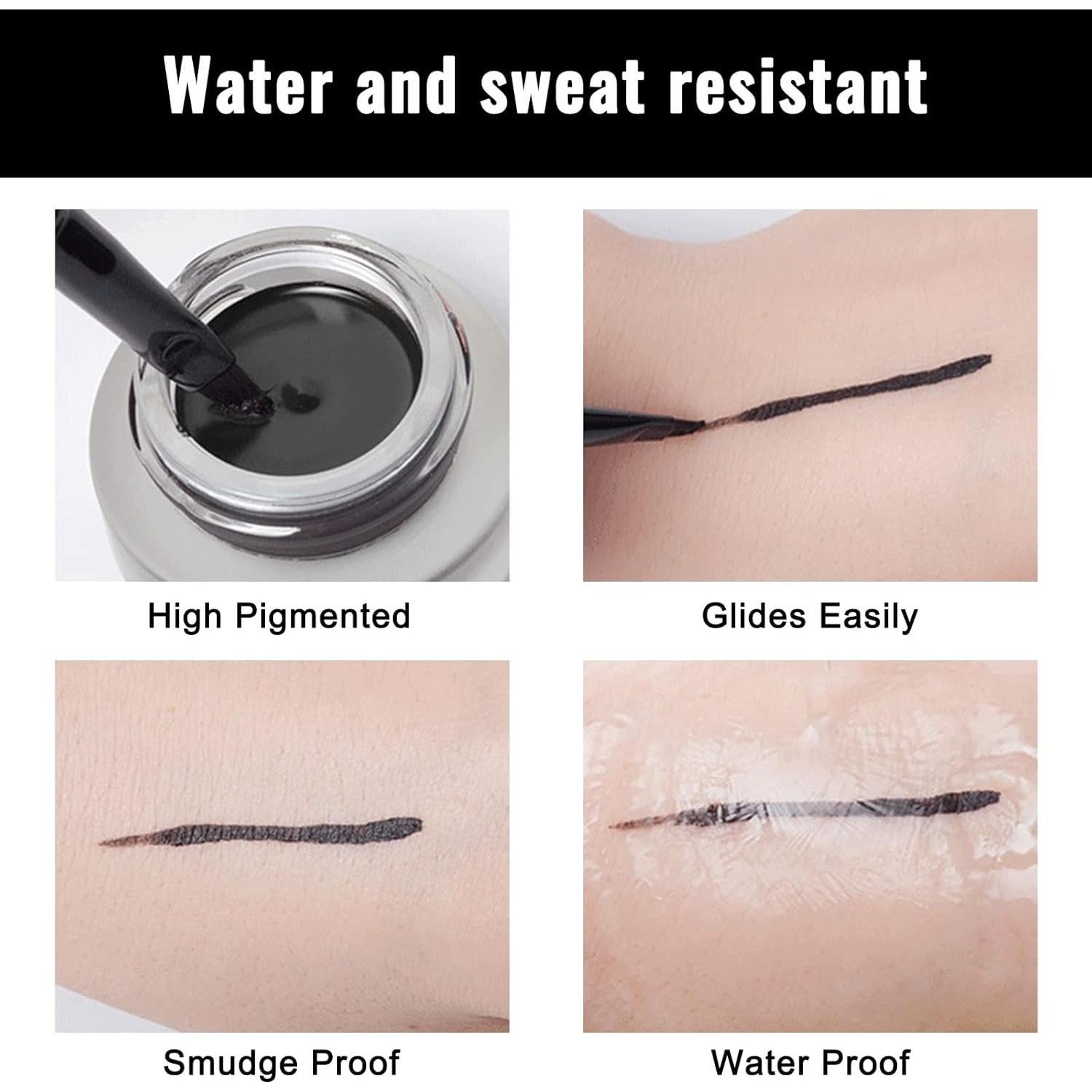 Gel Eyeliner Negro Erinde Impermeable con 2 Pinceles