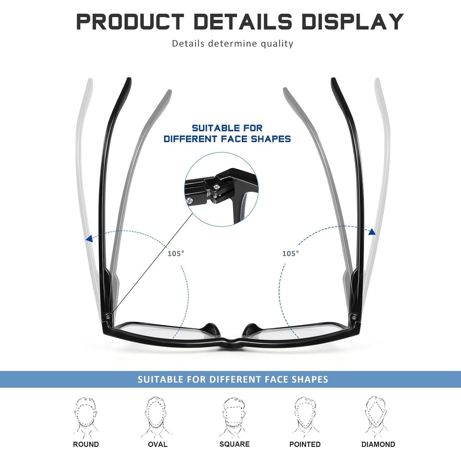 Reading Glasses for Men - Spring Hinges Blue Light Blocking UV Filter Computer Readers,Anti Eyestrain Eyeglasses