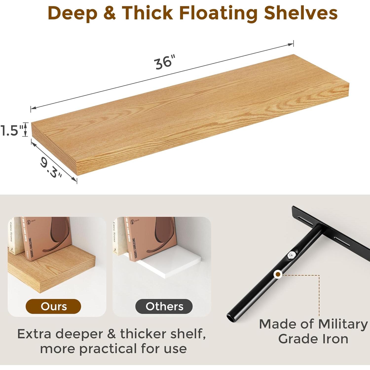 Estantes Flotantes de Madera Roble 90 x 23.6 cm - Juego de 2