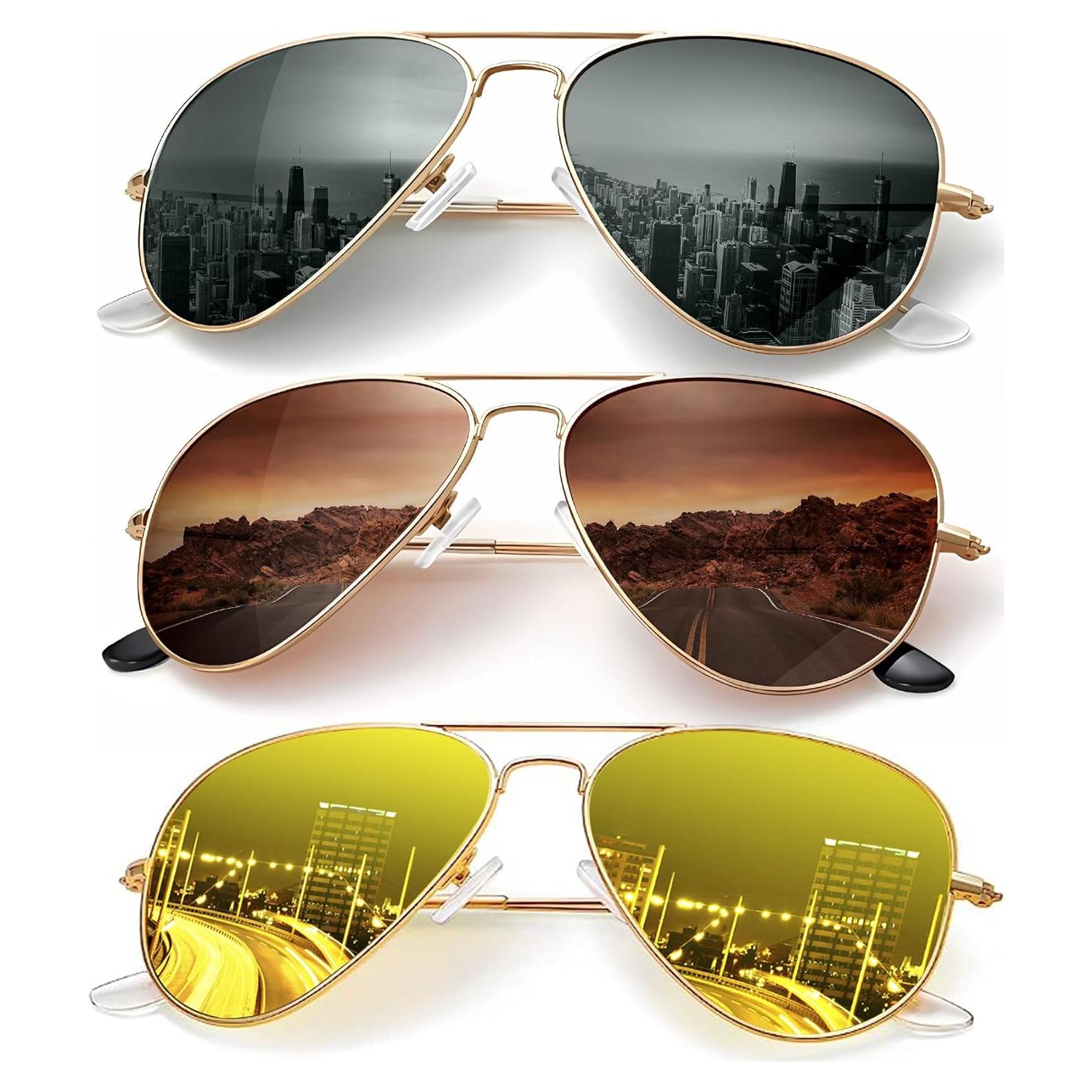 Gafas de Sol KALIYADI Aviador Polarizadas UV 3 Paquete