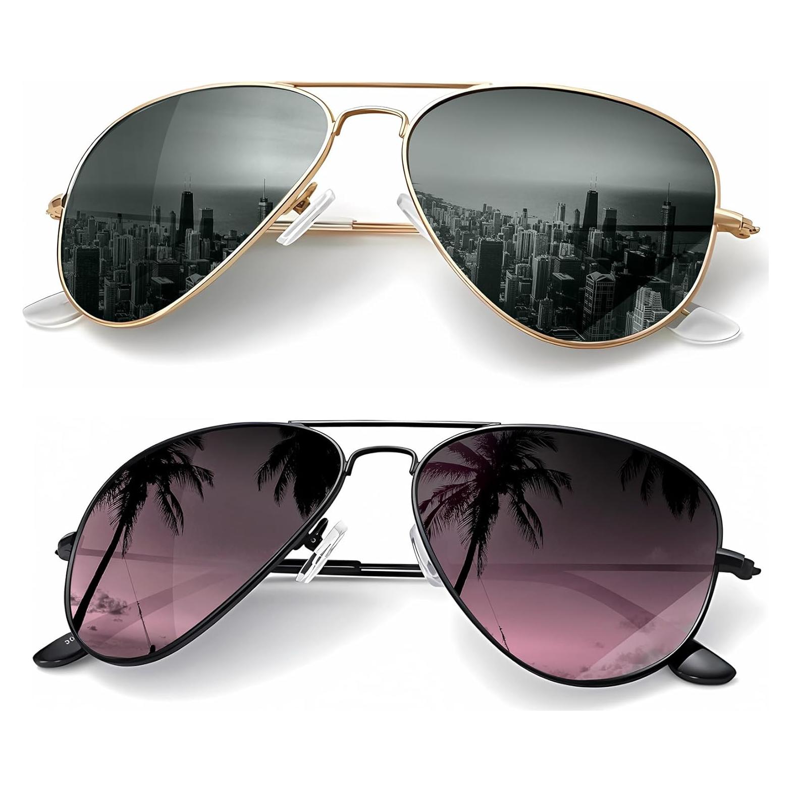 Gafas de Sol KALIYADI Aviador Polarizadas UV 2 Paquete