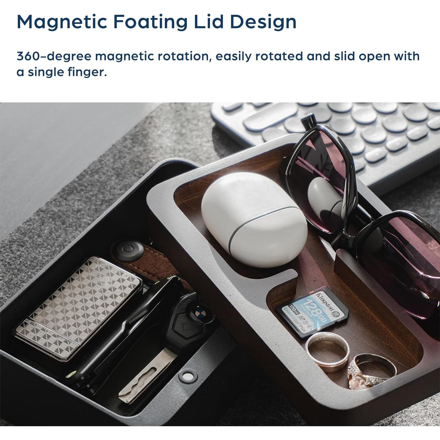 Caja Valet EDC Mordeco con Tapa Magnética de Madera Negra