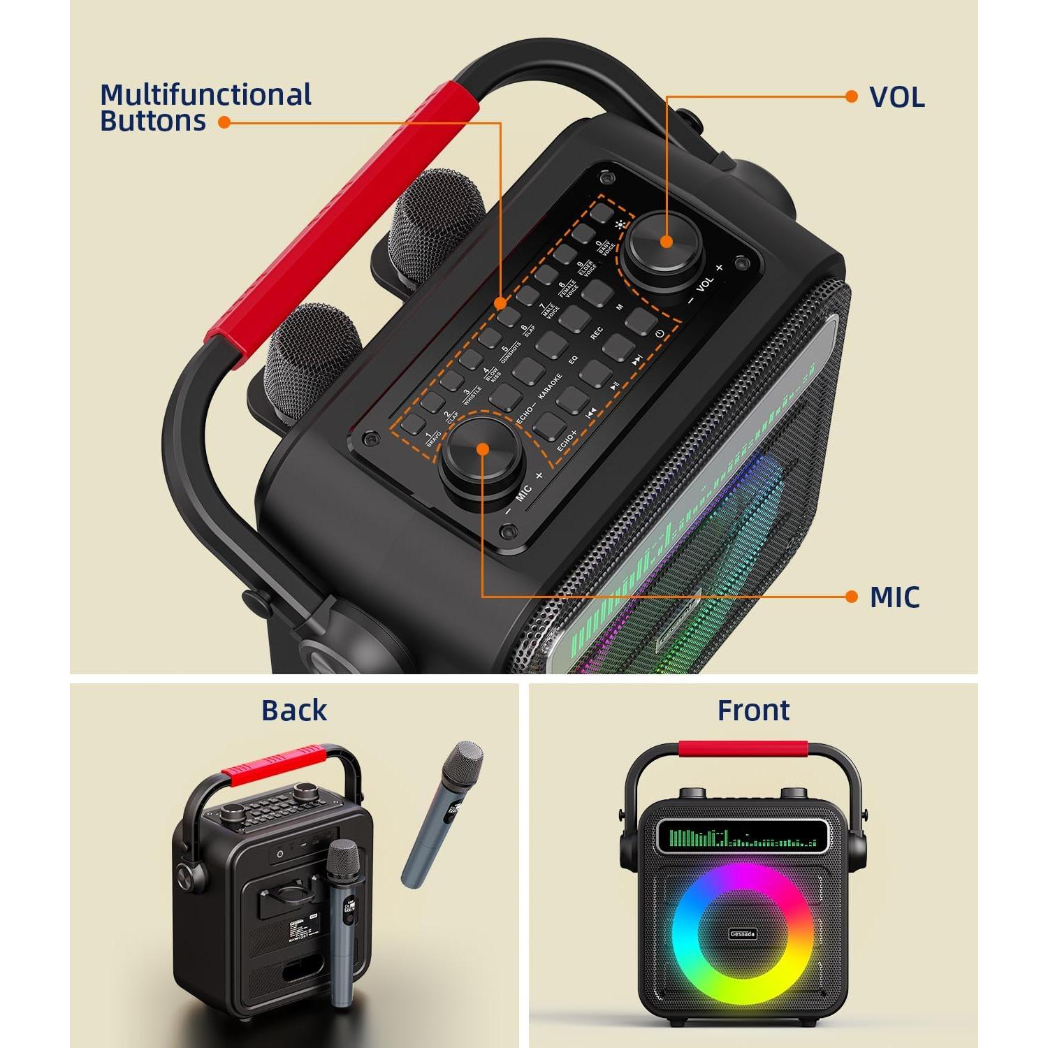 Máquina de Karaoke Gesnada K500 con 2 Micrófonos Inalámbricos