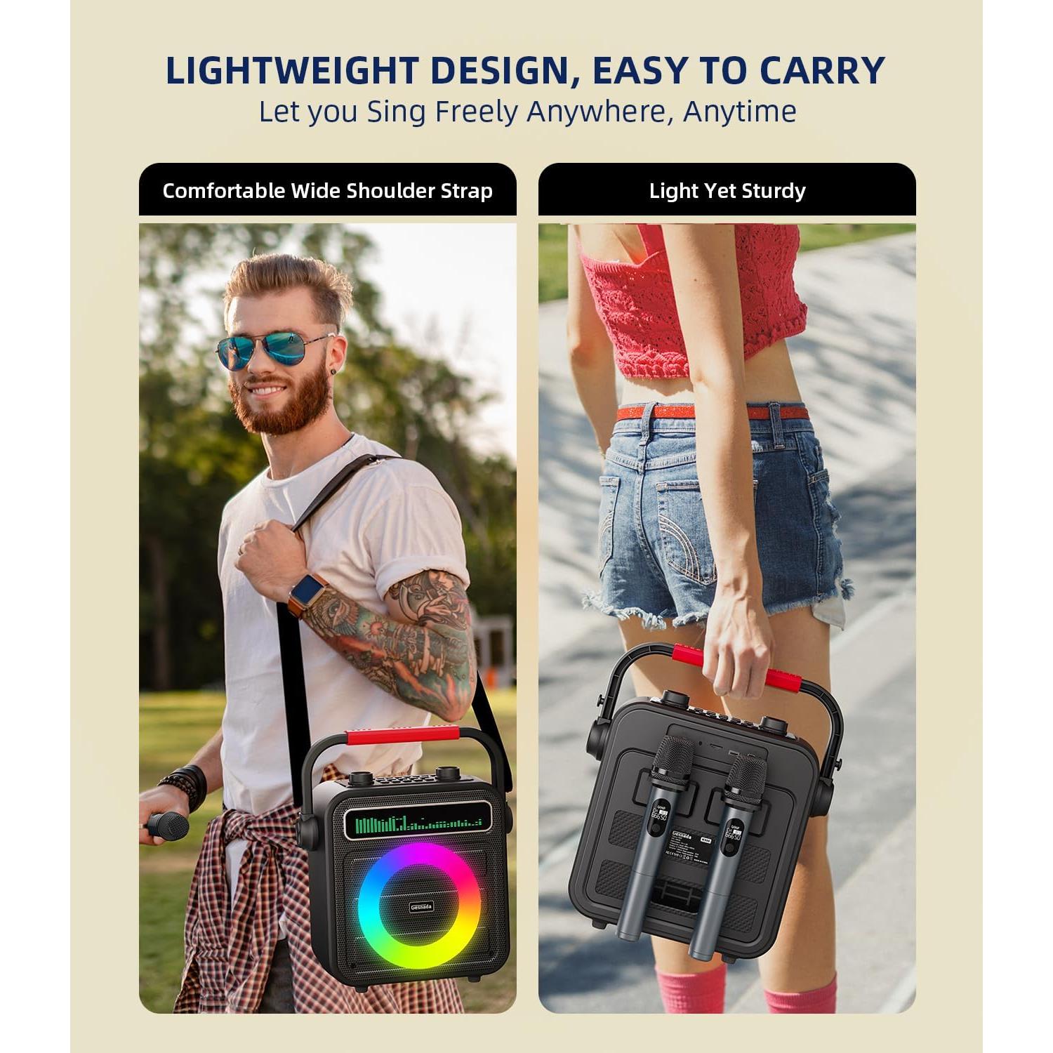 Máquina de Karaoke Gesnada K500 con 2 Micrófonos Inalámbricos