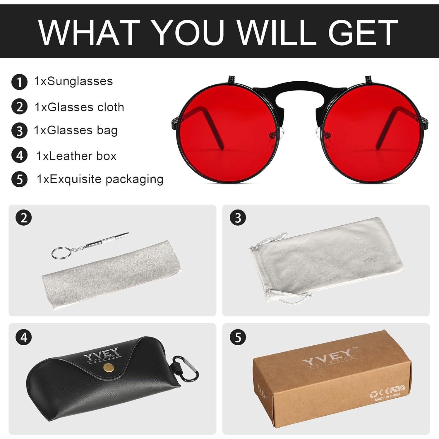 Gafas de sol retro Yvey Essence redondas plegables UV400