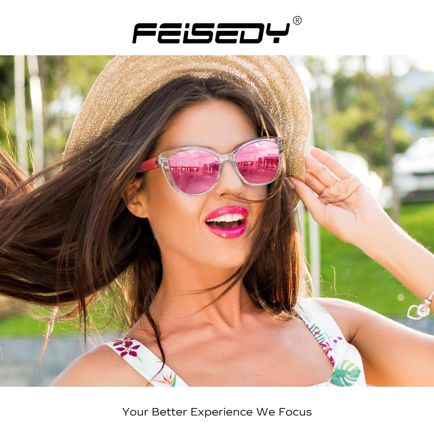 Gafas de Sol FEISEDY Cuadradas Polarizadas Espejo Rosa