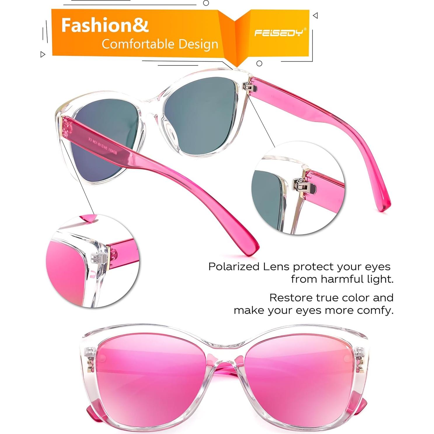 Gafas de Sol FEISEDY Cuadradas Polarizadas Espejo Rosa