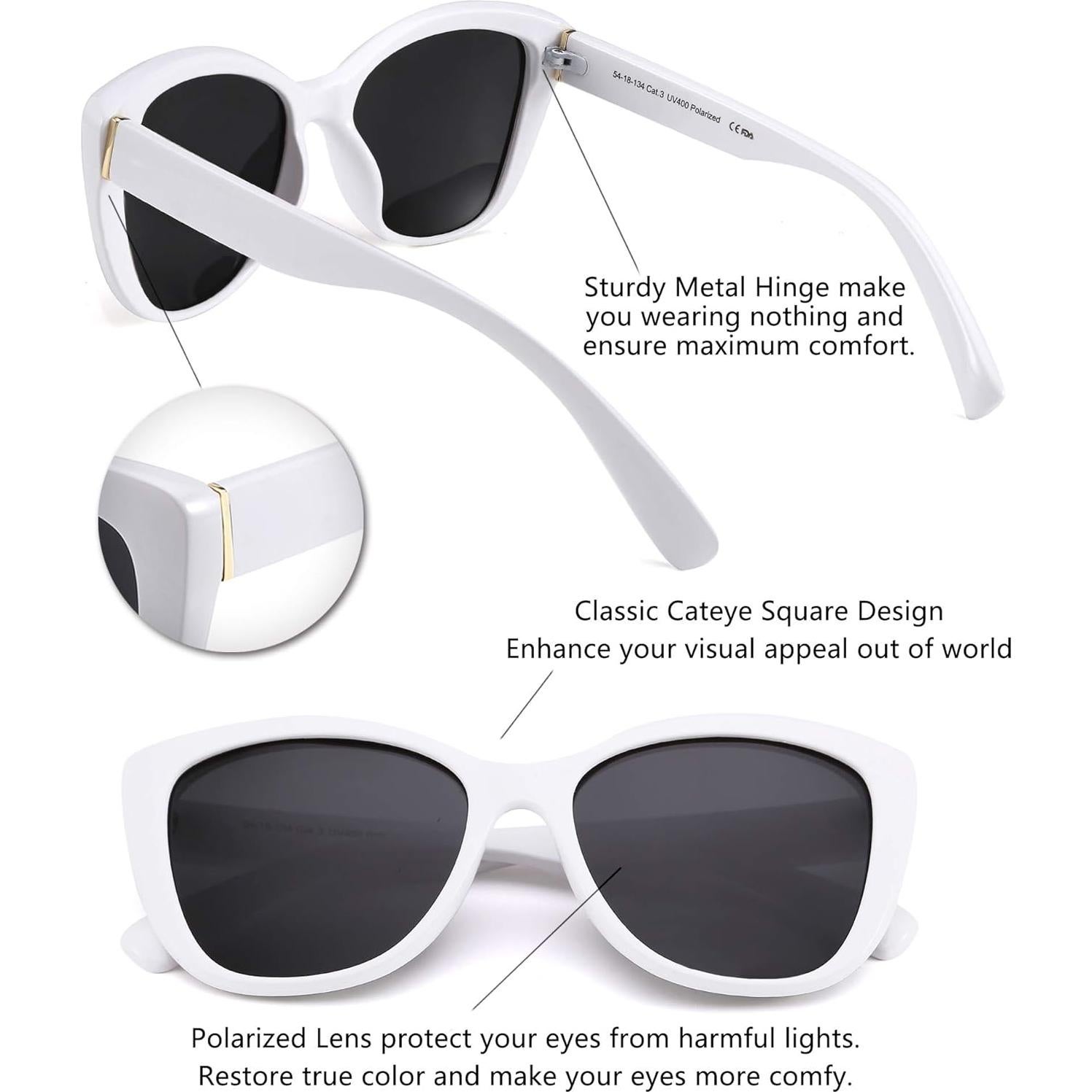 Gafas de Sol FEISEDY Cuadradas Polarizadas 56mm Blancas