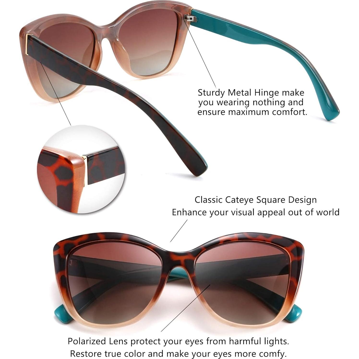 Gafas de Sol FEISEDY Cuadradas Cat Eye Polarizadas 56mm