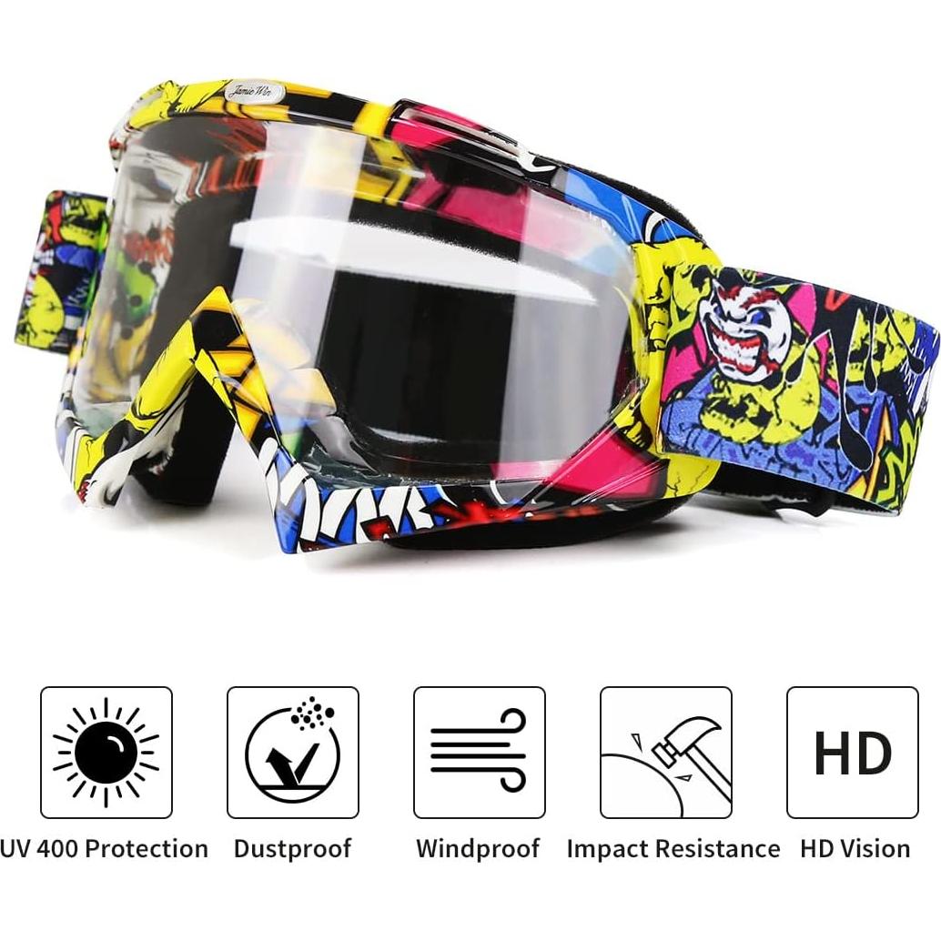 Gafas de Motocross JAMIEWIN Camo Amarillo Lente Clara UV400