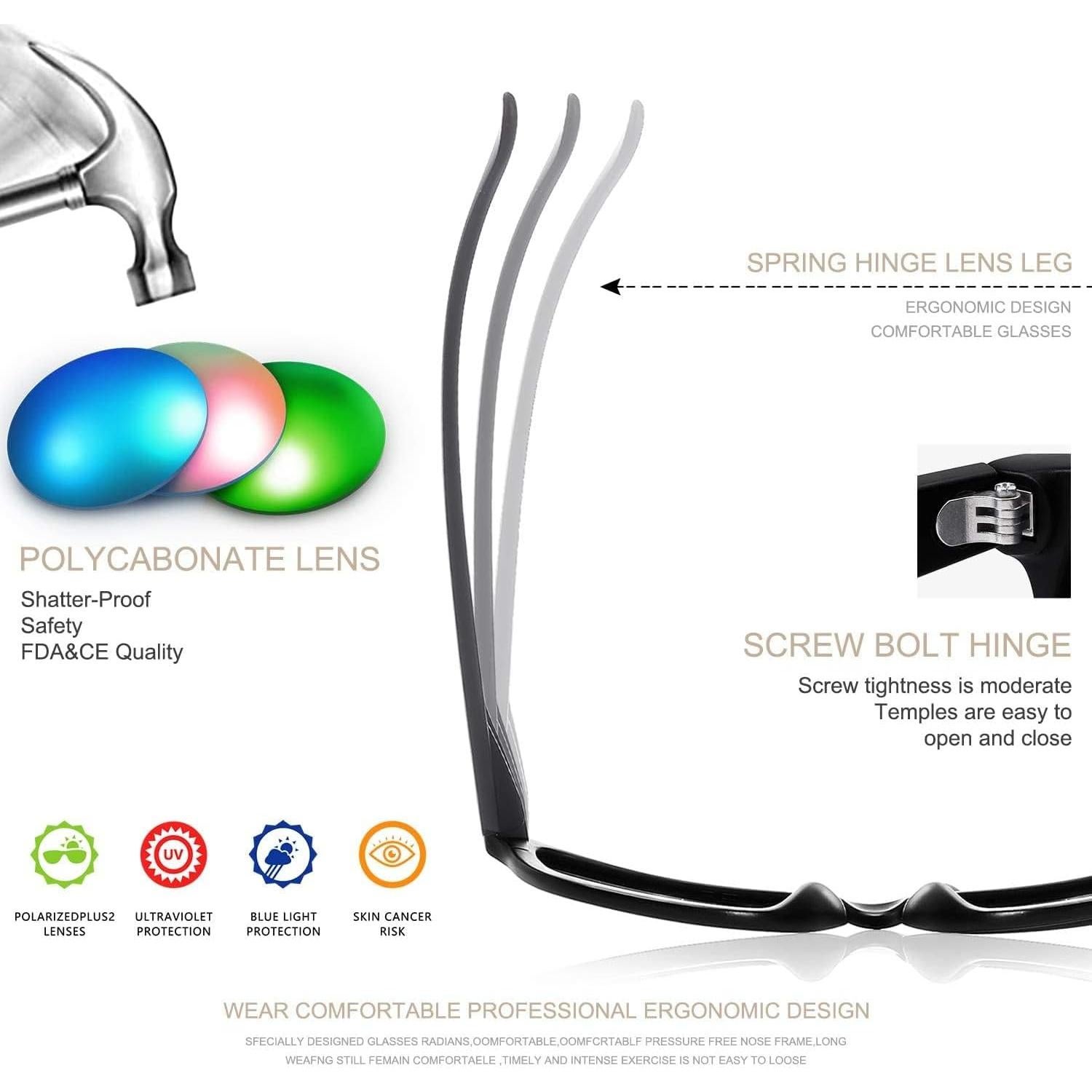 Gafas de Sol Polarizadas FEIDUSUN Retro UV400 Negras