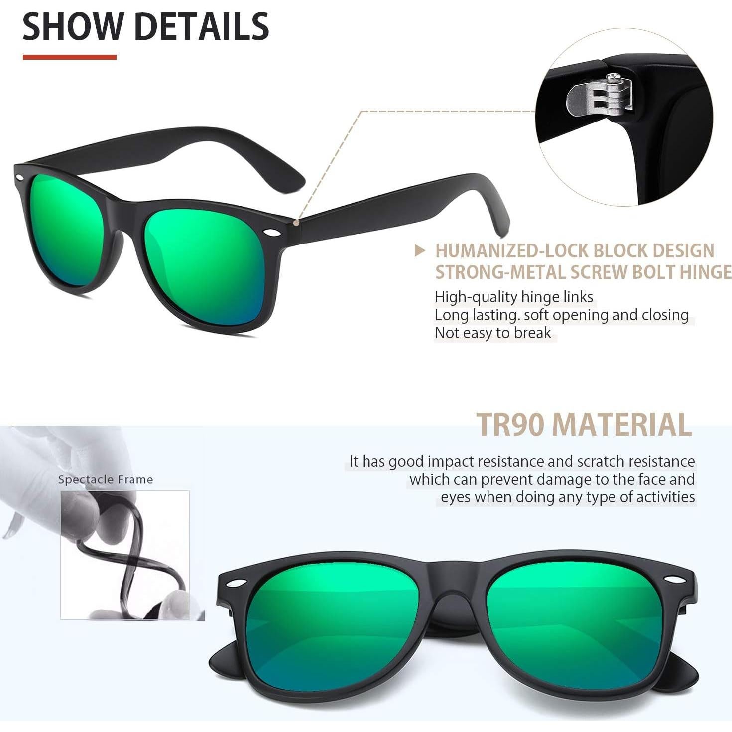 Gafas de Sol Polarizadas FEIDUSUN Retro UV400 Negras