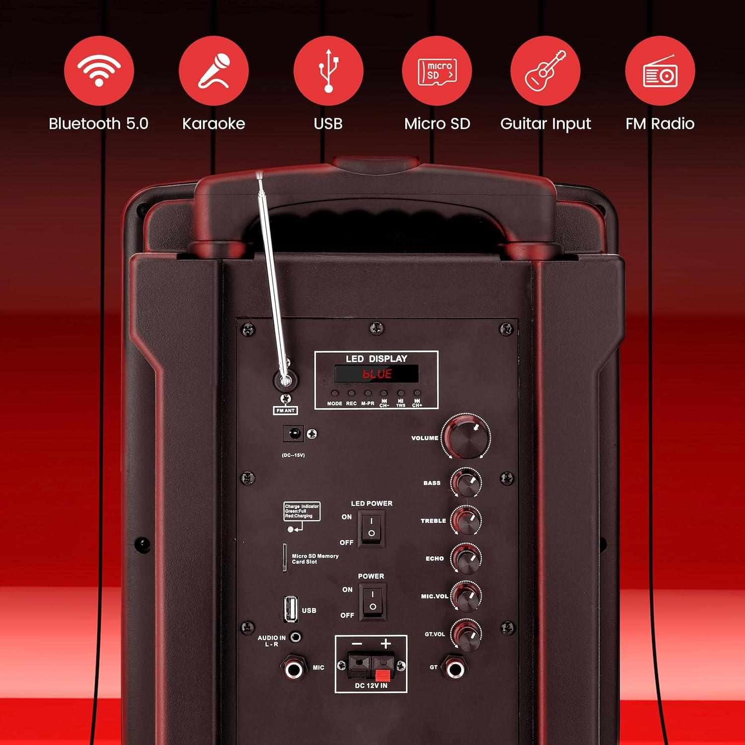 Altavoz PA Pyle PHPWA8TB.5 280W 8" Bluetooth con micrófonos