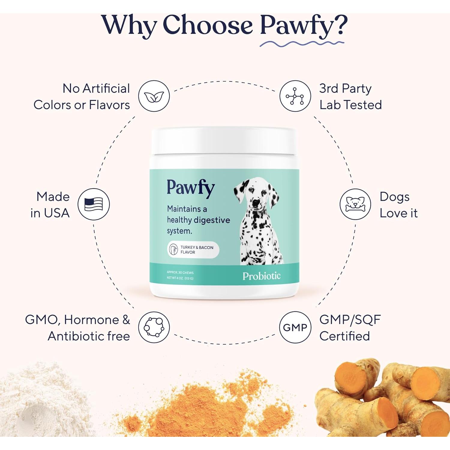 Probioticos Pawfy para Perros 30 Masticables Sabor Bacón