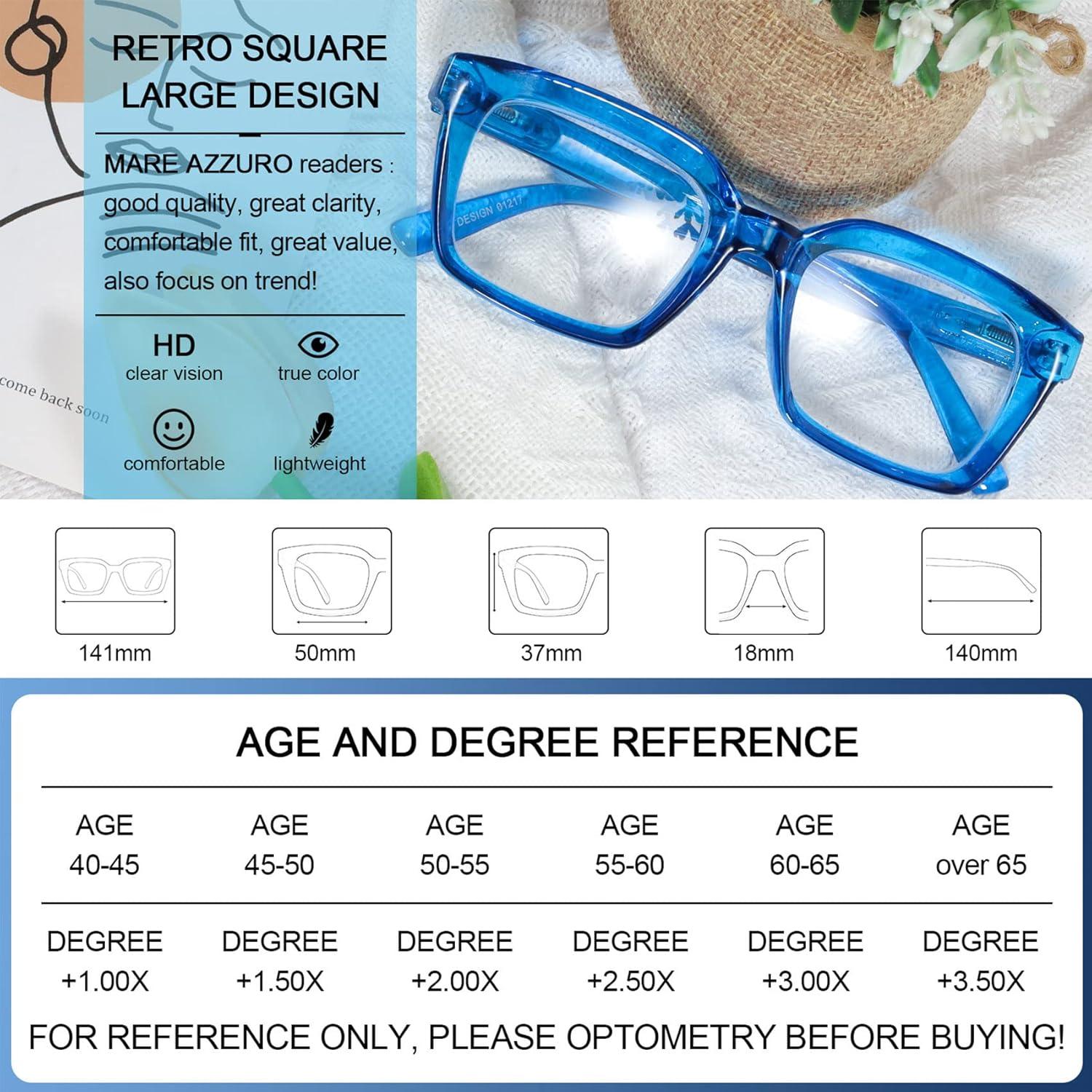 Gafas de Lectura Oversized Mujeres MARE AZZURO 1.5x Cuadradas