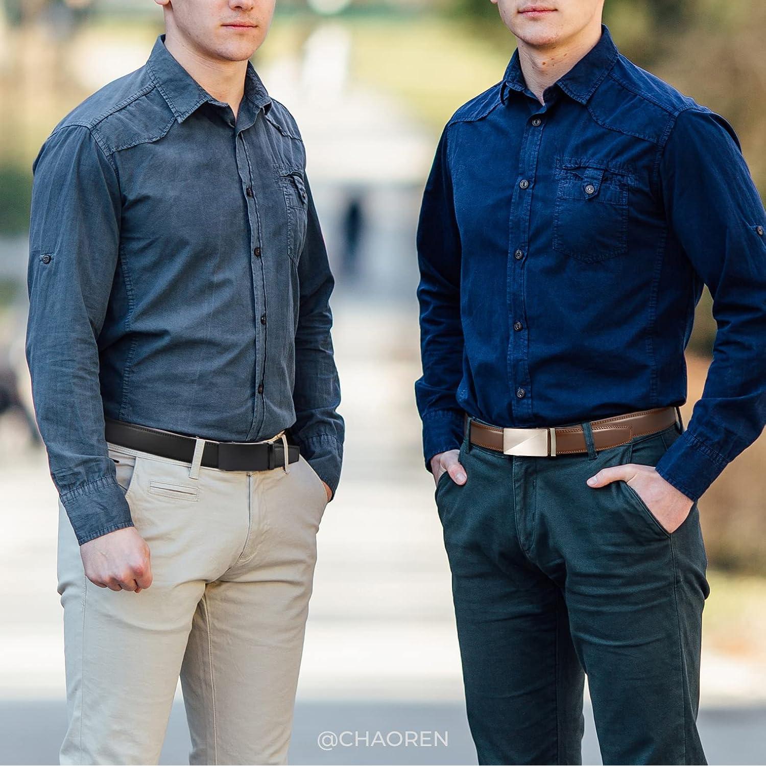 Cinturón de Cuero Chaoren para Hombres 2 Pack - Ajustable 35mm