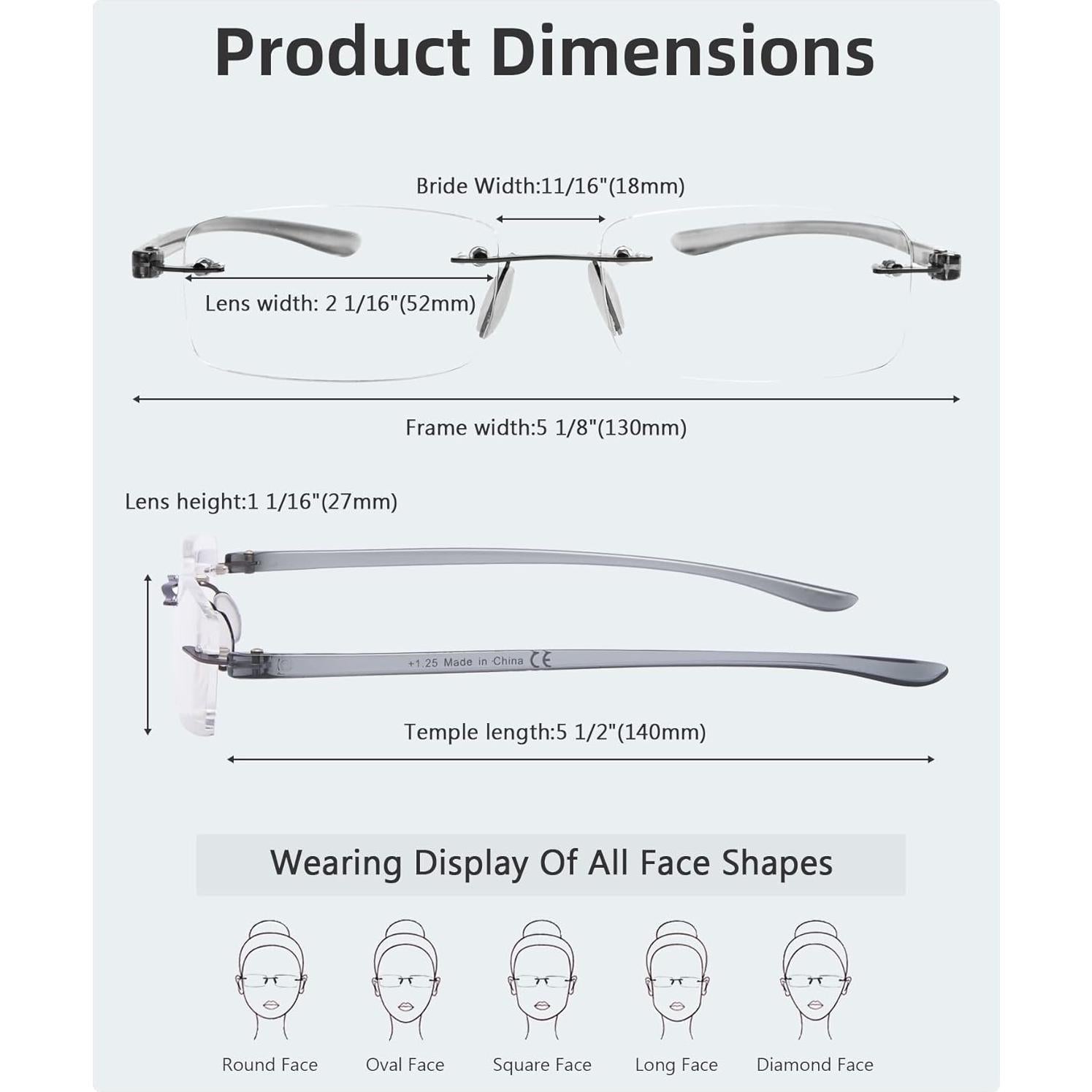 Gafas de lectura sin montura Gr8sight 7 colores +1.00