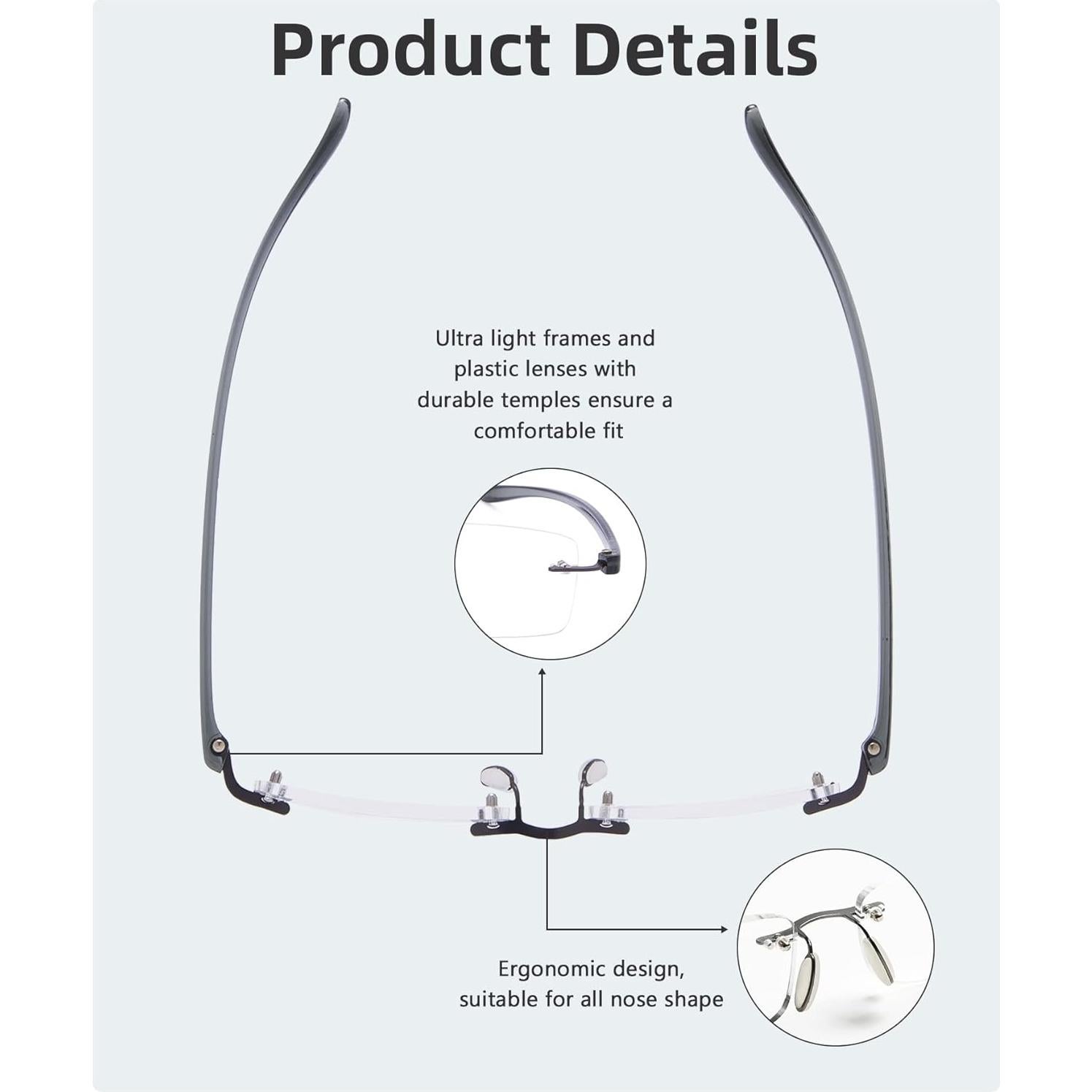Gafas de lectura Gr8Sight sin montura 7 colores +3.50