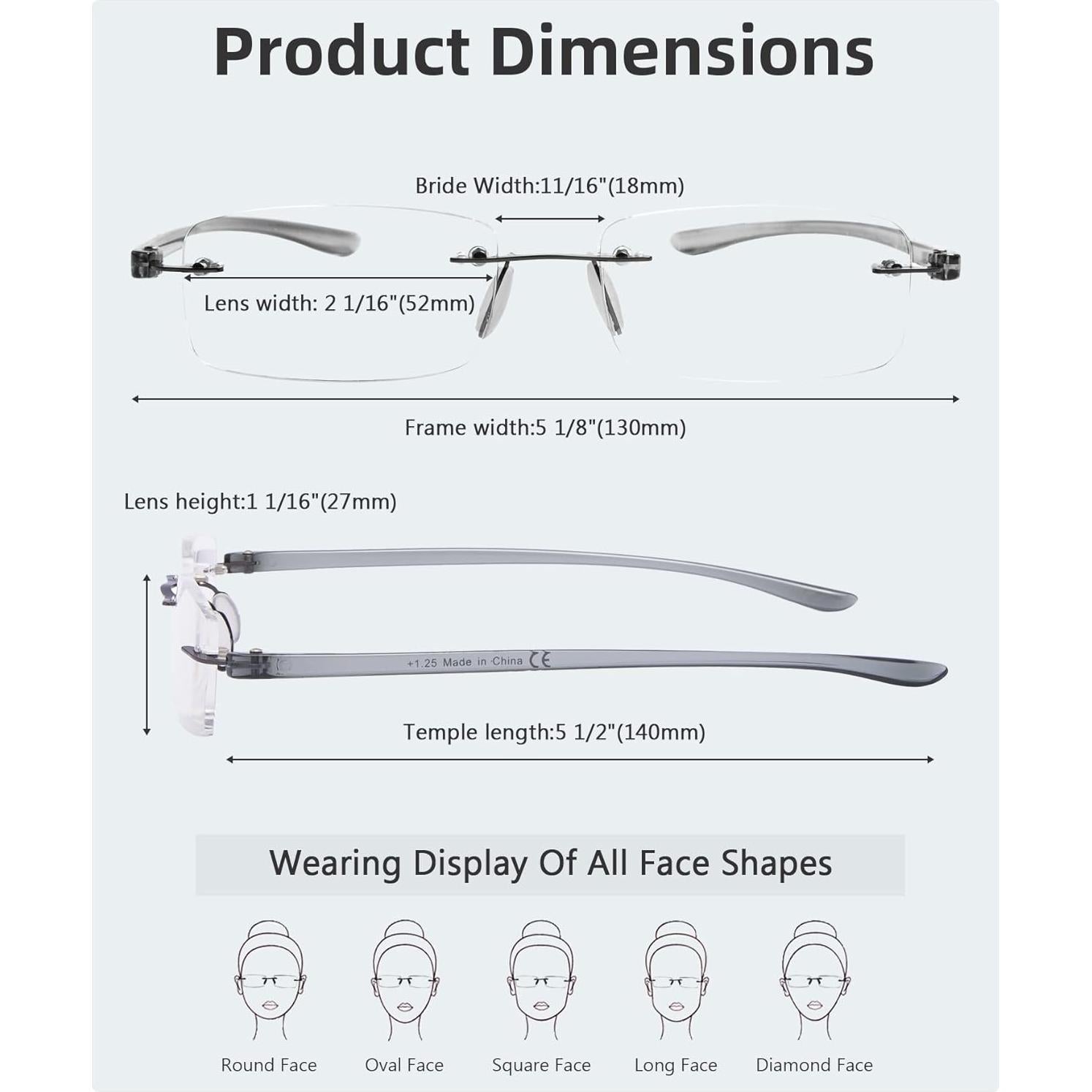 Gafas de lectura Gr8sight sin montura - Paquete de 7 colores +3.50