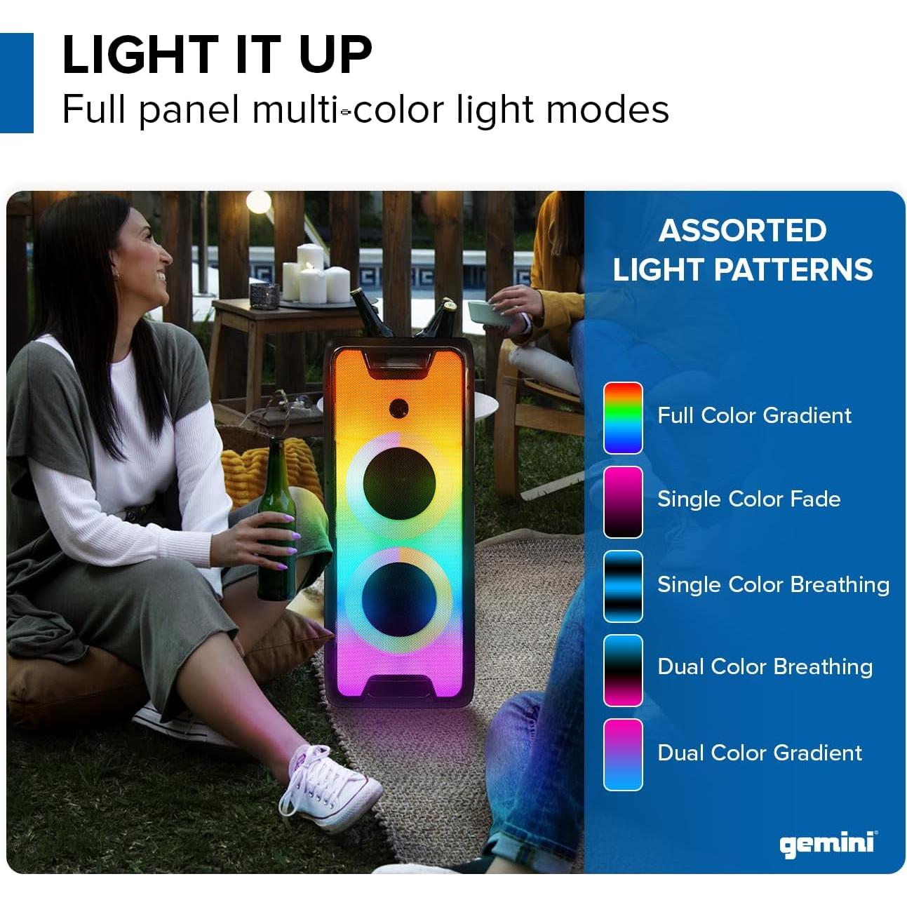 Altavoz Bluetooth Gemini GLS-880 1000W con luces LED y micrófono